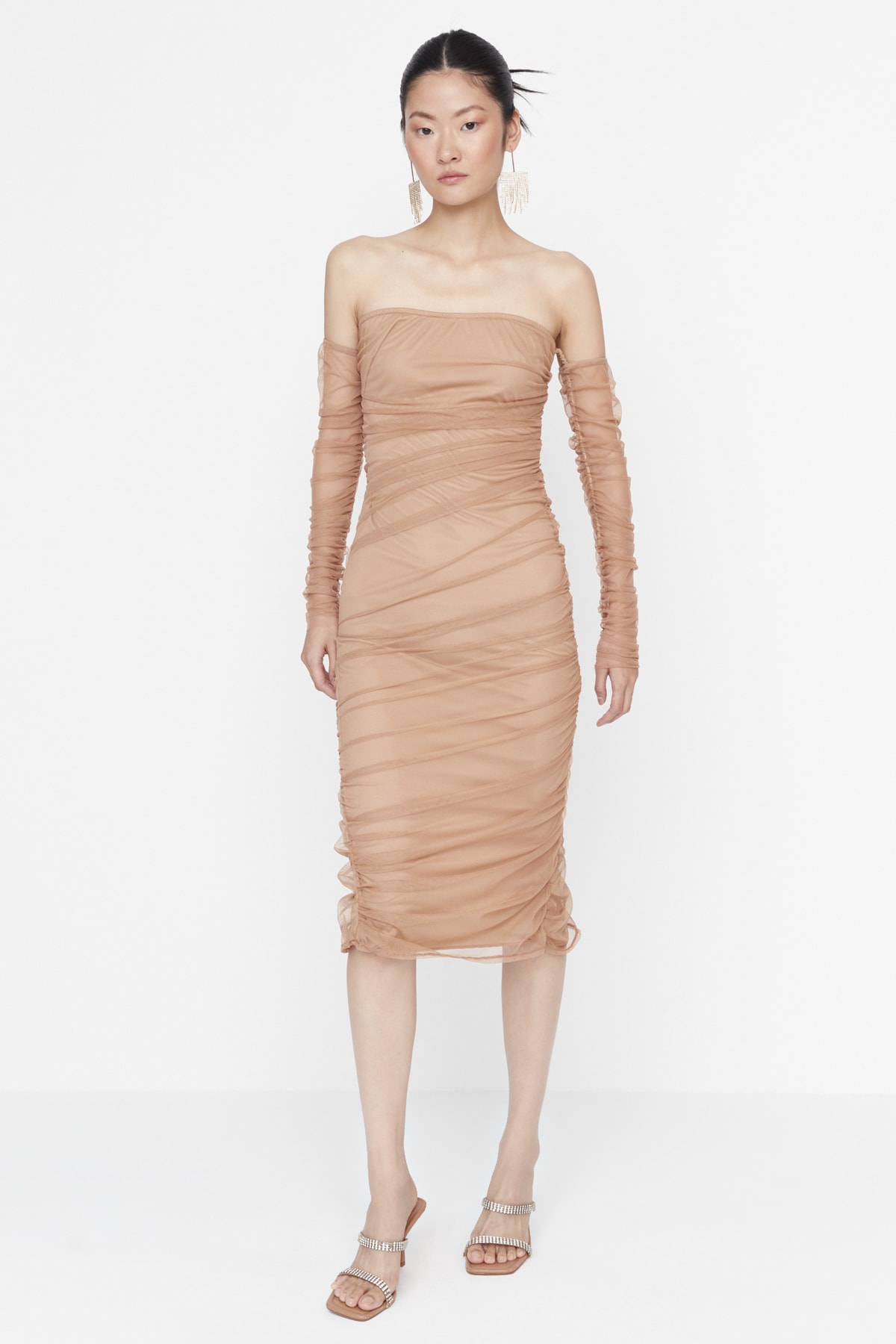 Trendyol Mink Draping Detailed Evening Dress