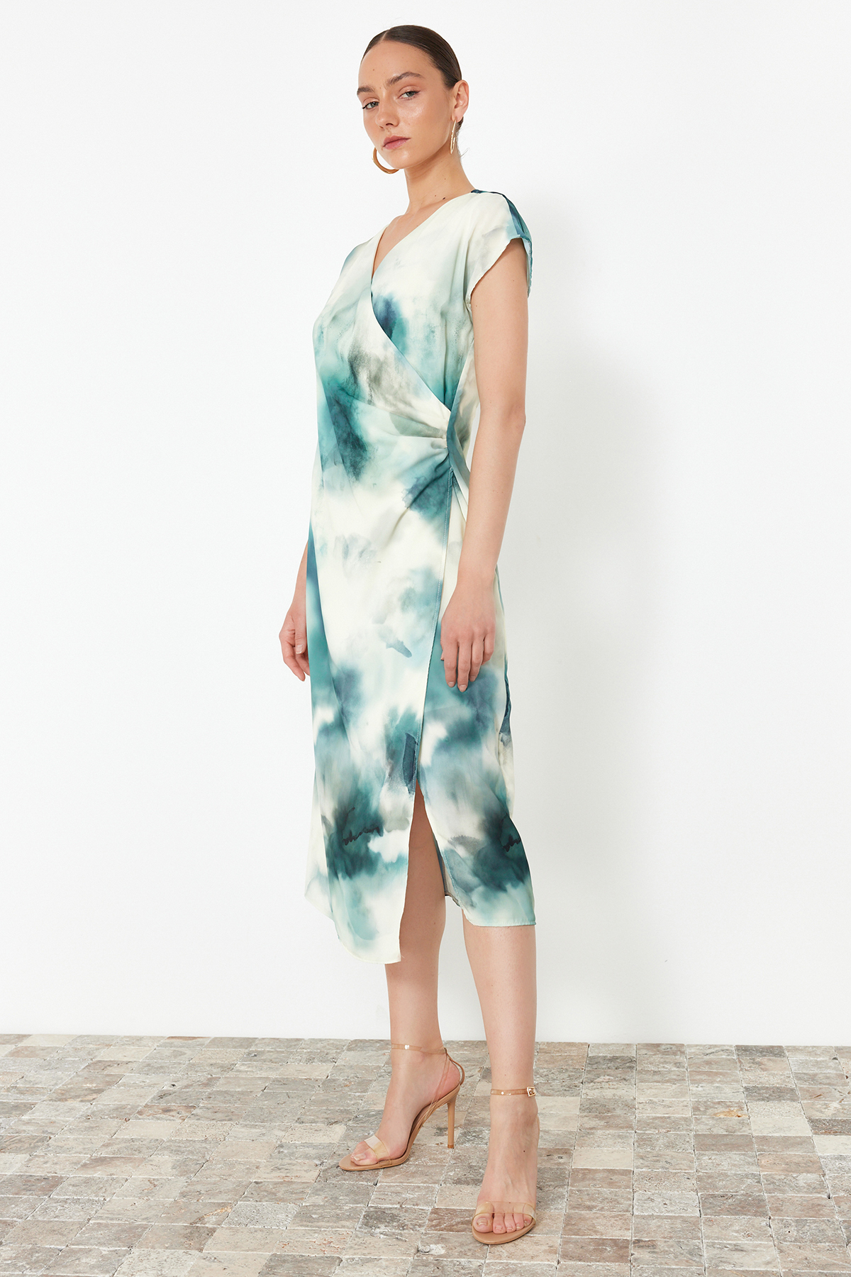 Trendyol Indigo Abstract A-line Chiffon Midi Woven Dress