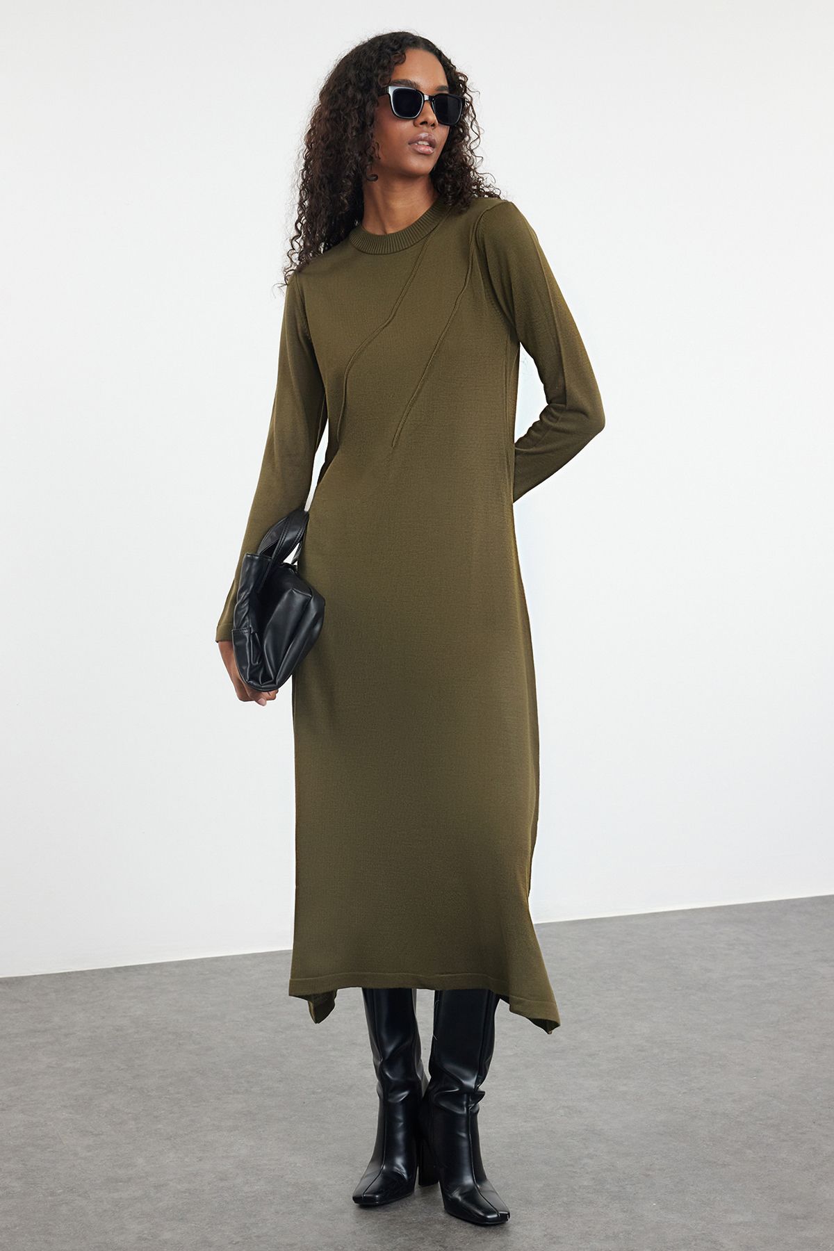 Trendyol Khaki Rib Detailed Knitwear Dress