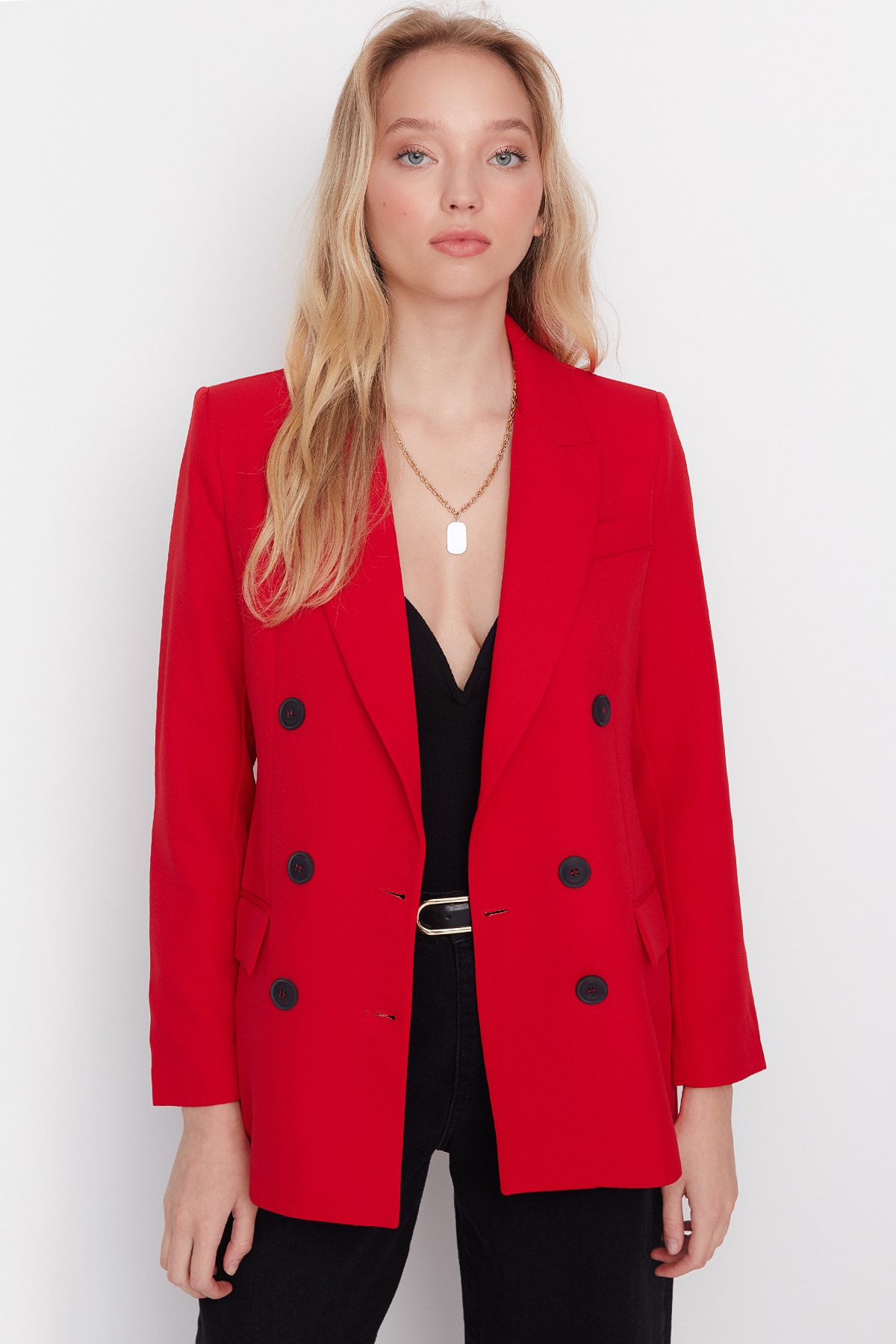 Trendyol Red Woven Lined Double Breasted Closure Blazer Jacket
