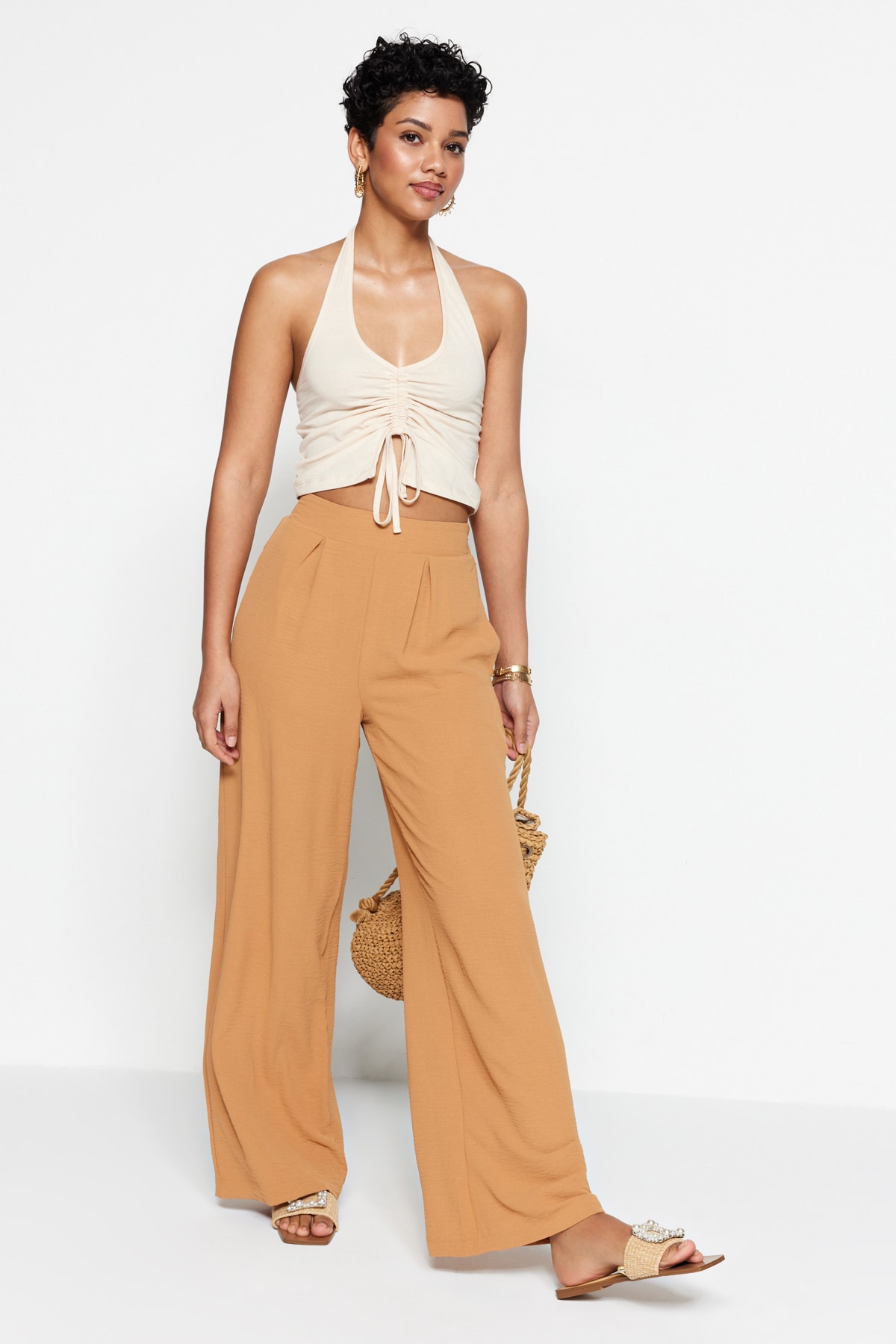 Trendyol Pants - Brown - Wide leg