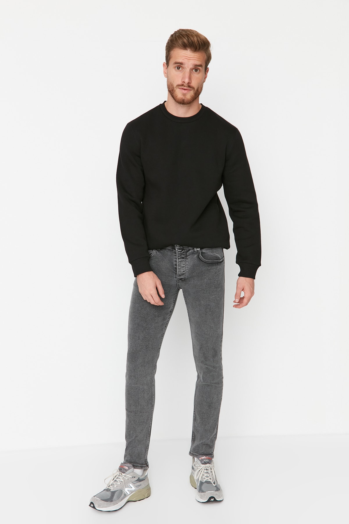 Levně Trendyol Gray Men's Flexible Fabric Skinny Fit Jeans Denim Pants