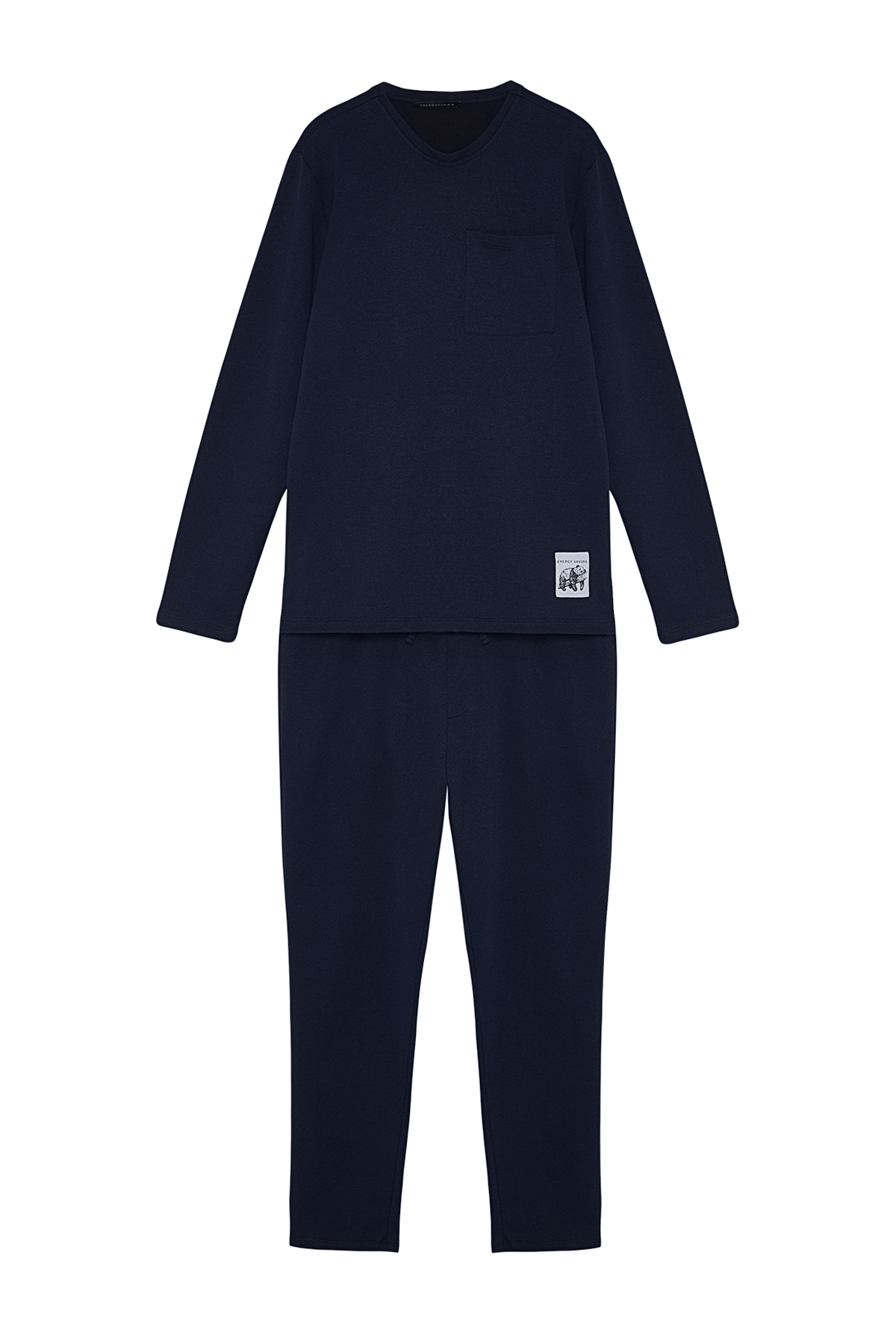 Levně Trendyol Navy Blue Label Detailed Knitted Pajamas Set