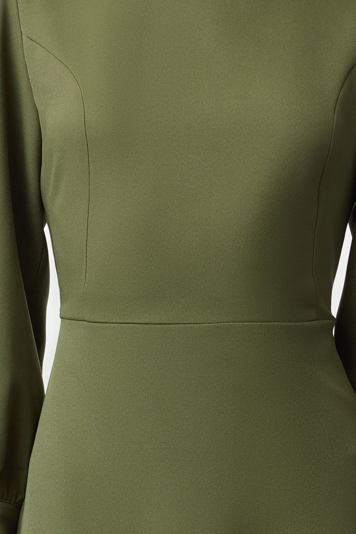 Trendyol Khaki A-Line Stand Collar Mini Woven Dress with Pleated Skirt