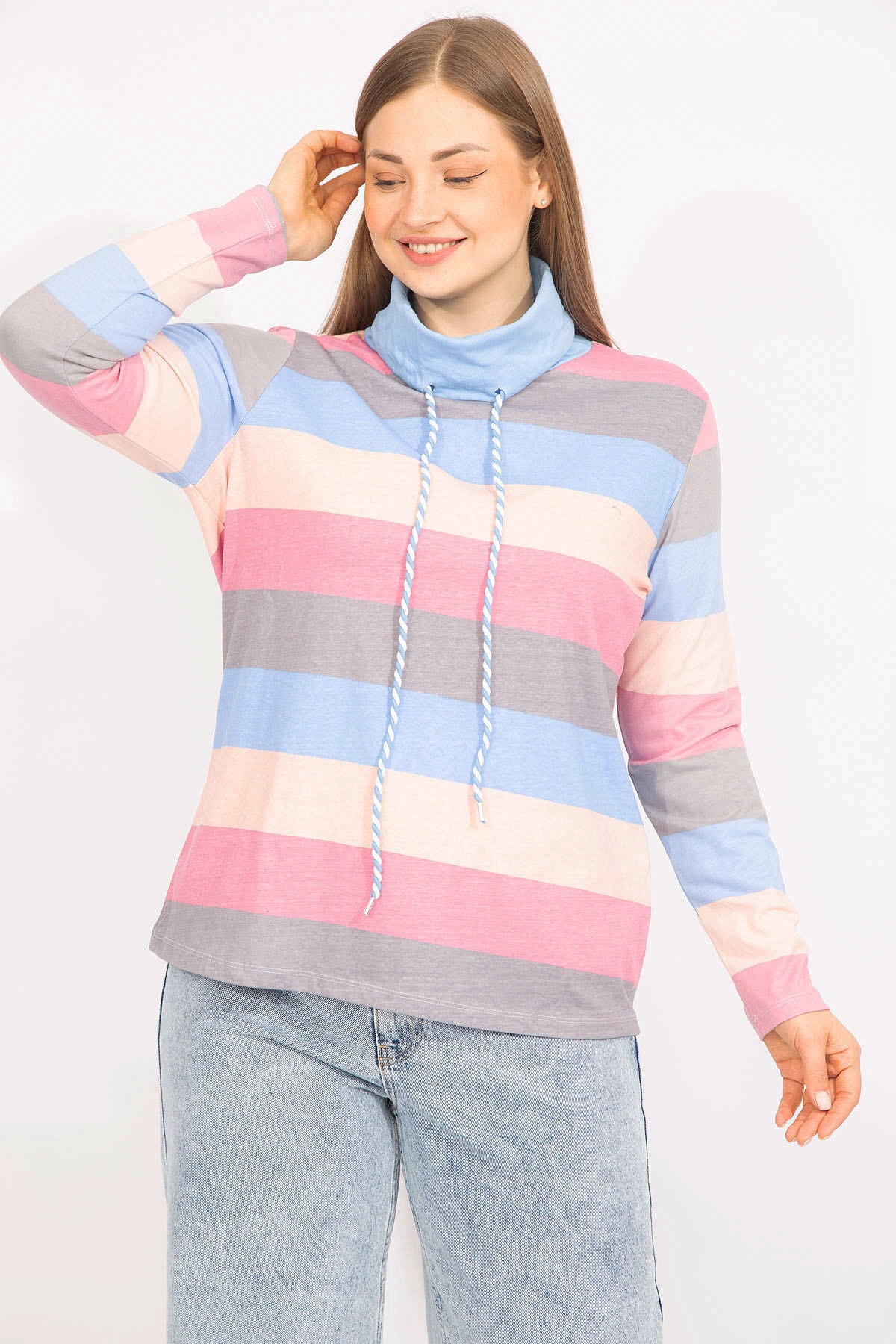 Levně Şans Women's Colorful Plus Size Cotton Fabric Collar Detailed Colorful Blouse