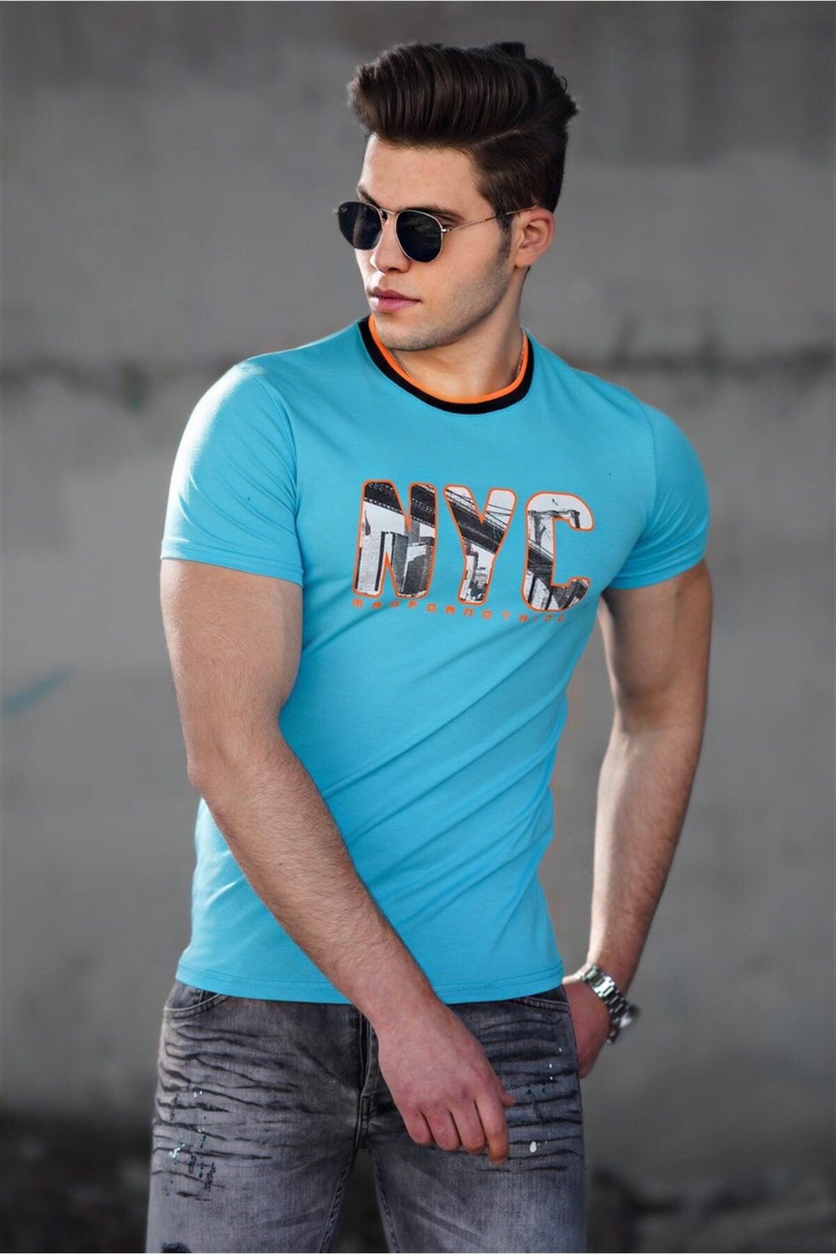 Levně Madmext Men's Turquoise Printed T-Shirt 4606