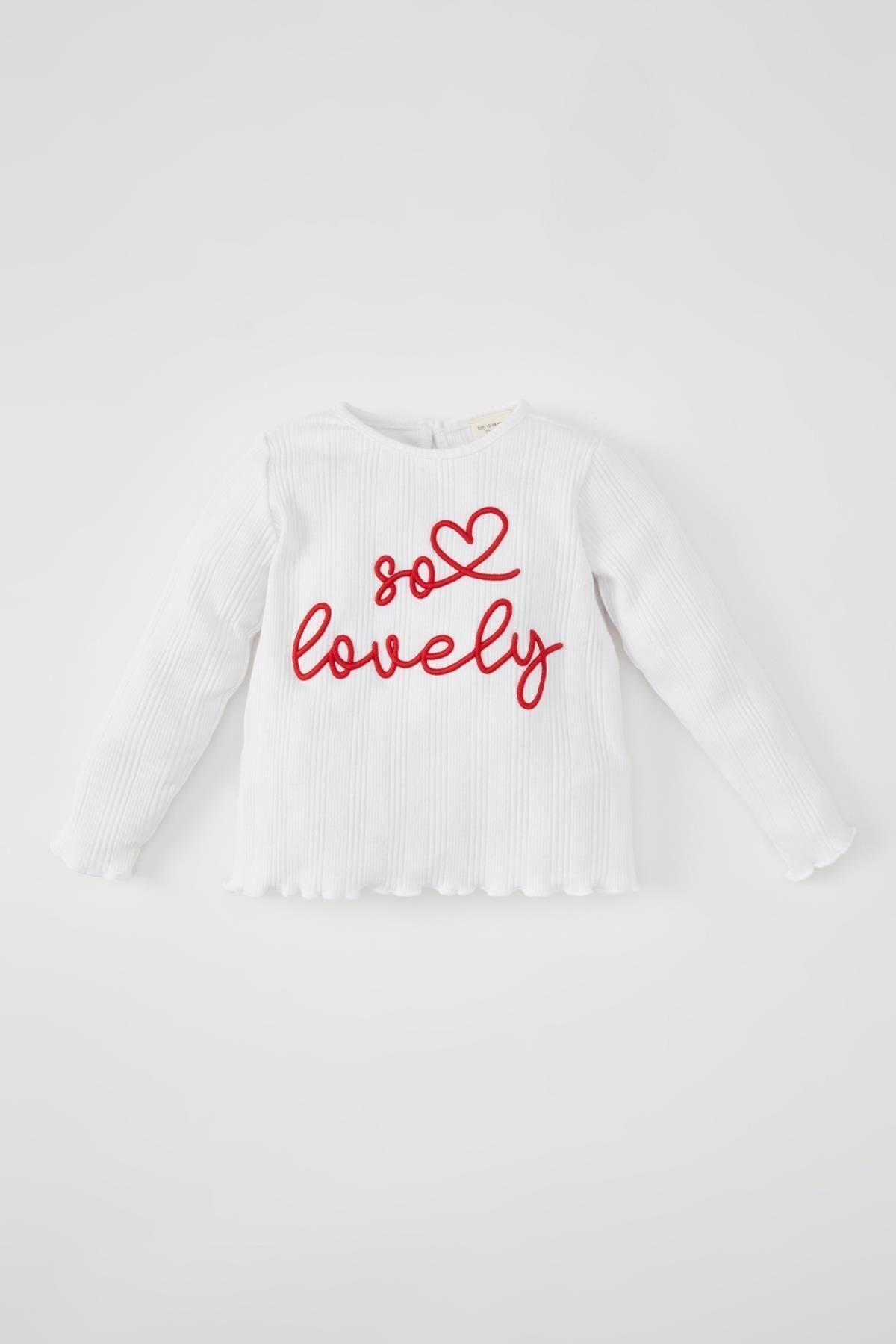 DEFACTO Baby Girl Crew Neck Printed Ribbed Camisole Long Sleeve T-Shirt