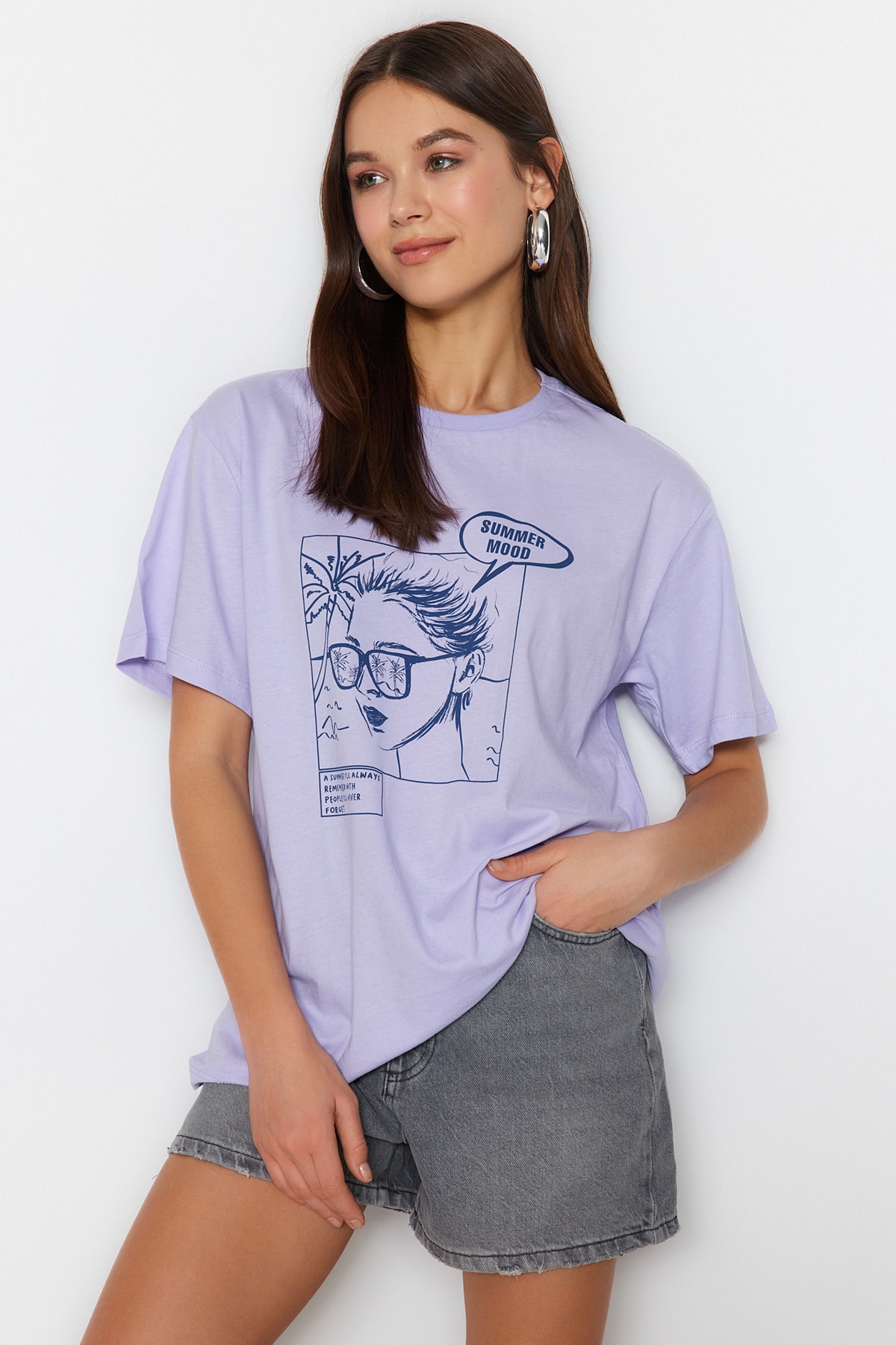 Trendyol T-Shirt - Purple - Boyfriend