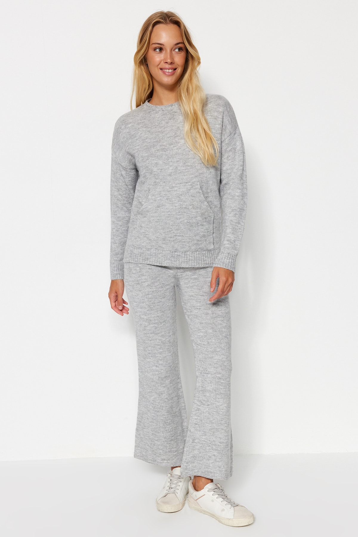 Trendyol Gray Soft Textured Basic Knitwear Top and Bottom Set