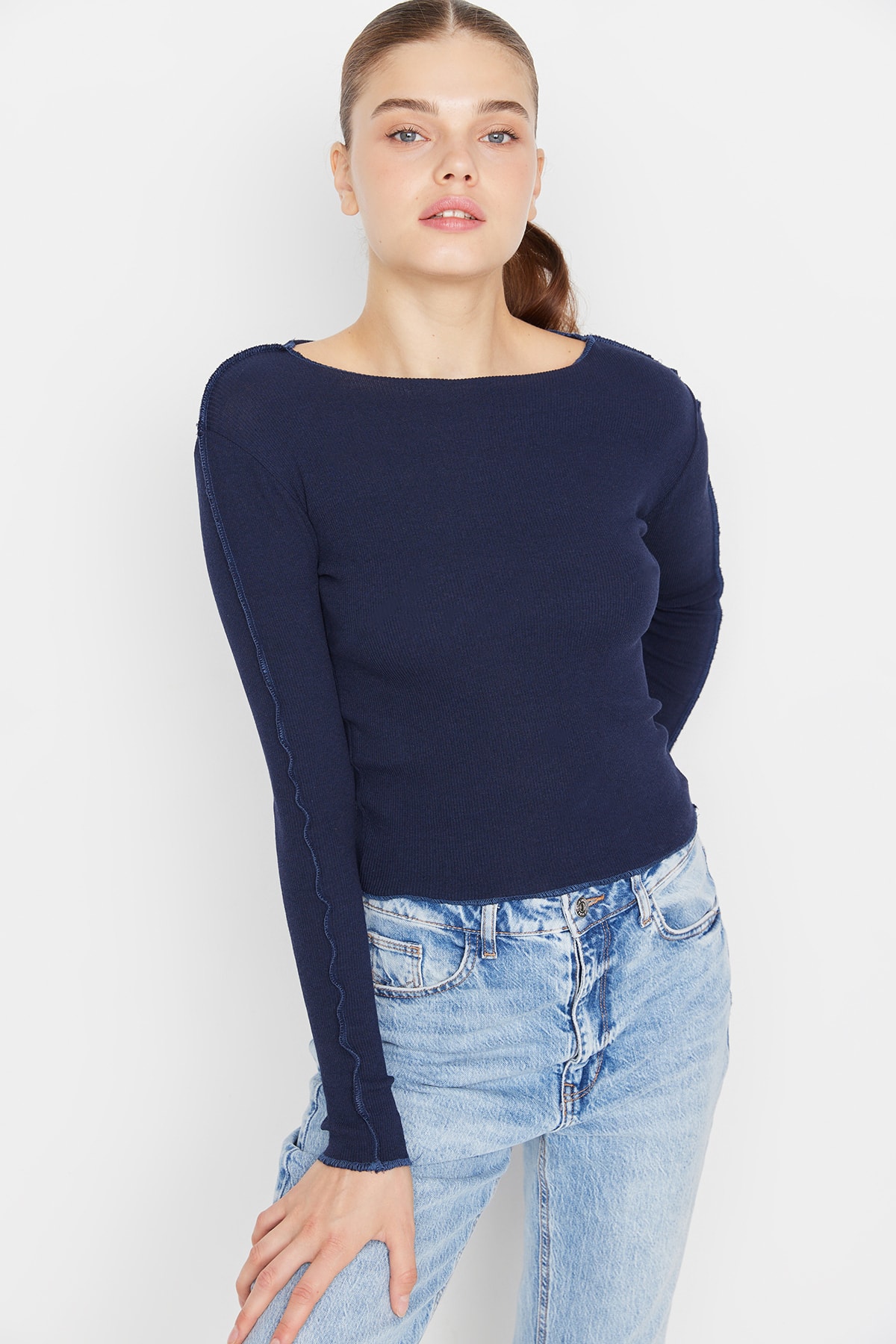 Trendyol Blouse - Dunkelblau - Slim fit