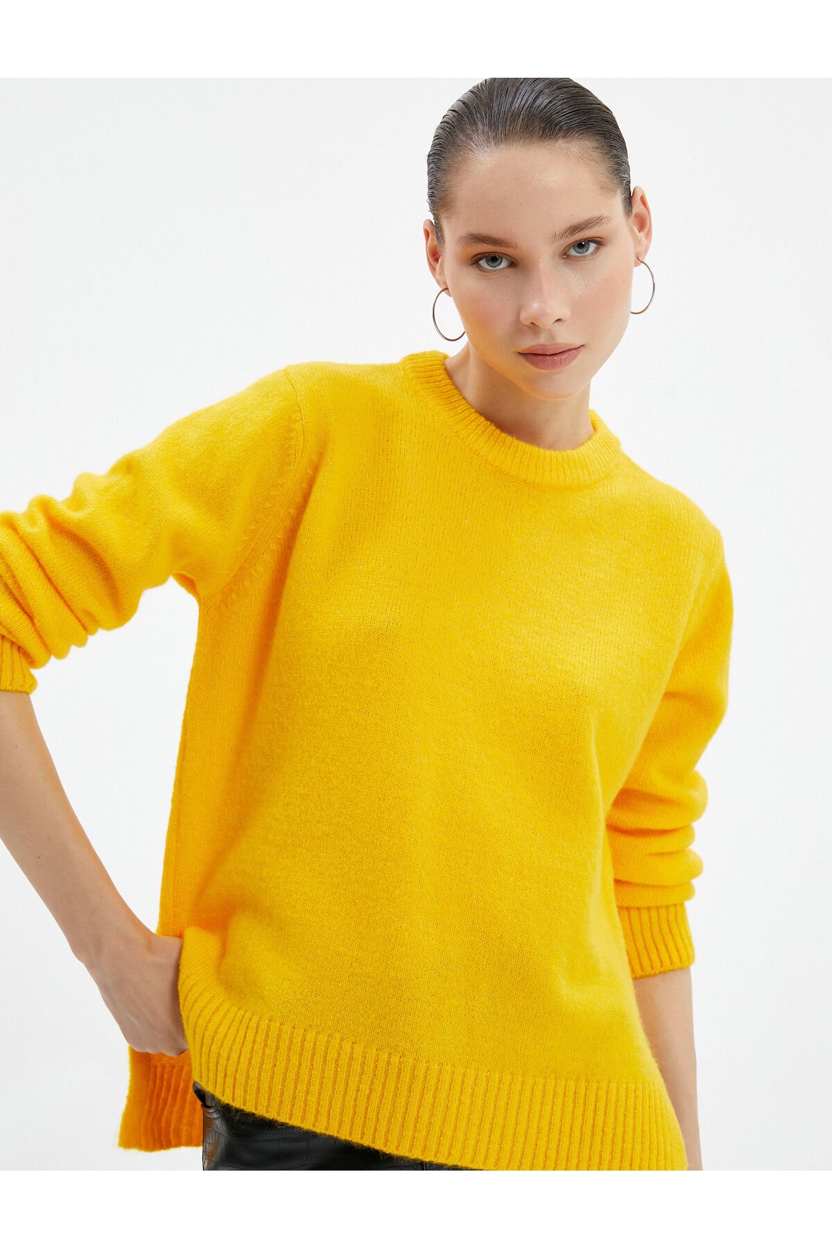 Levně Koton Základní pletený svetr s dlouhým rukávem Tričkový výstřih