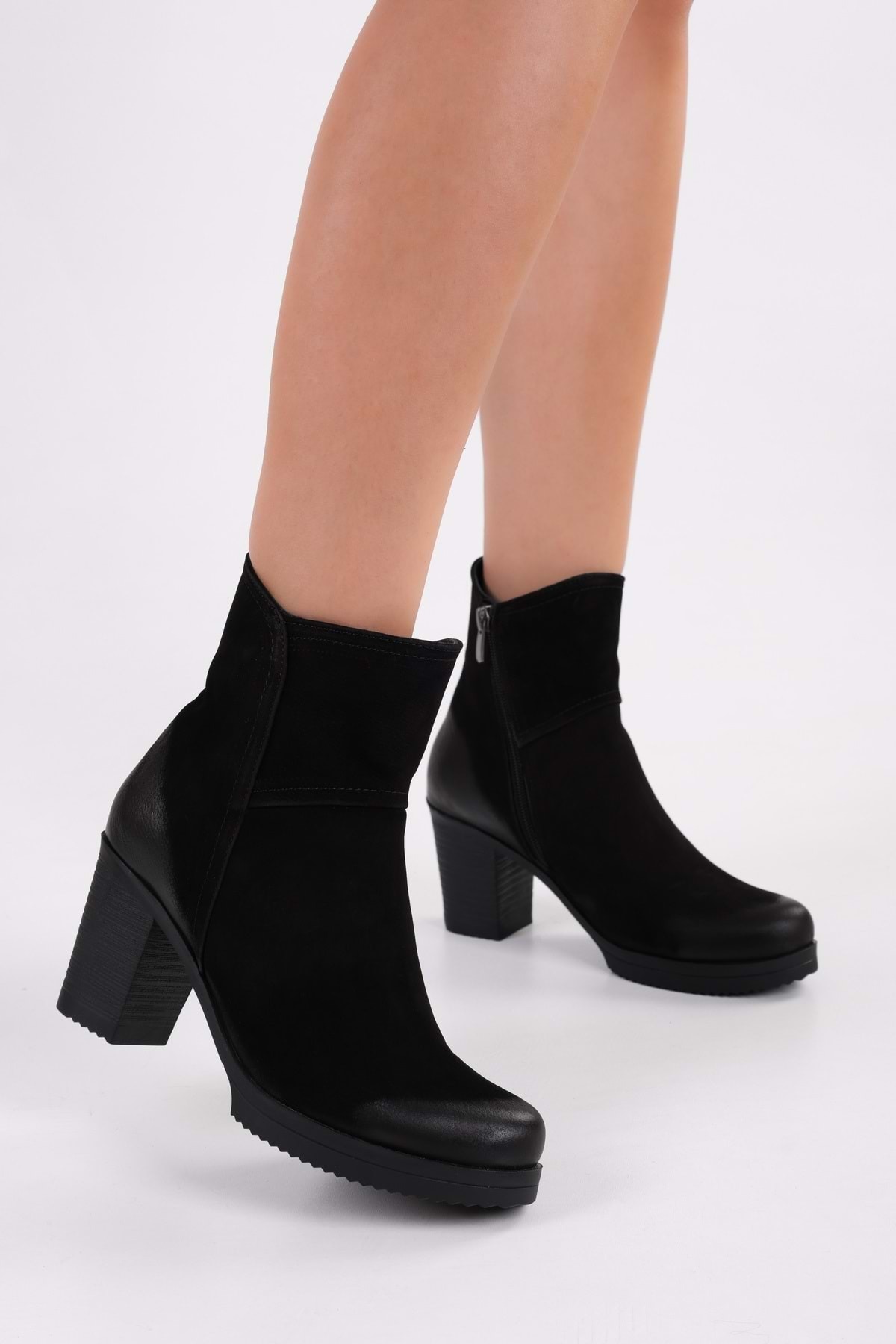 Levně Shoeberry Women's Hero Black Genuine Suede Leather Daily Heeled Boots.