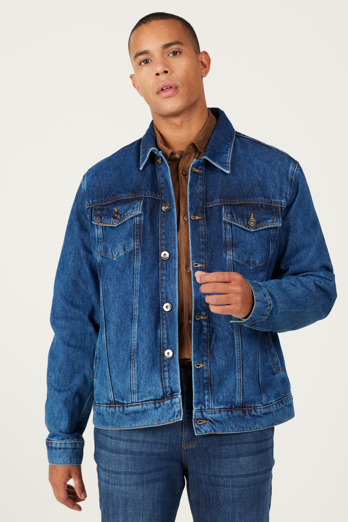 AC&Co / Altınyıldız Classics Men's Navy Blue Standard Fit Regular Cut 100% Cotton Denim Jean Jacket