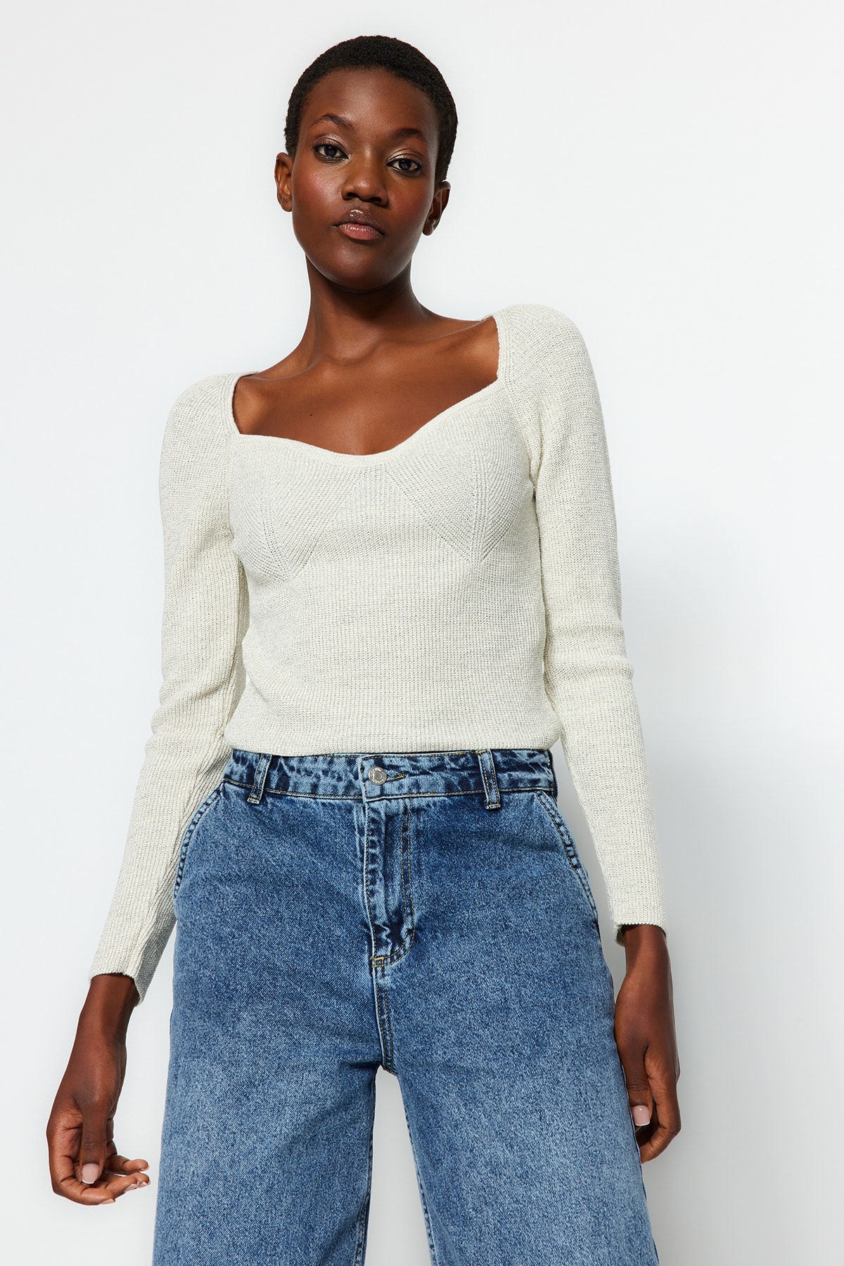 Trendyol Gray Shimmer Detailed Knitwear Sweater