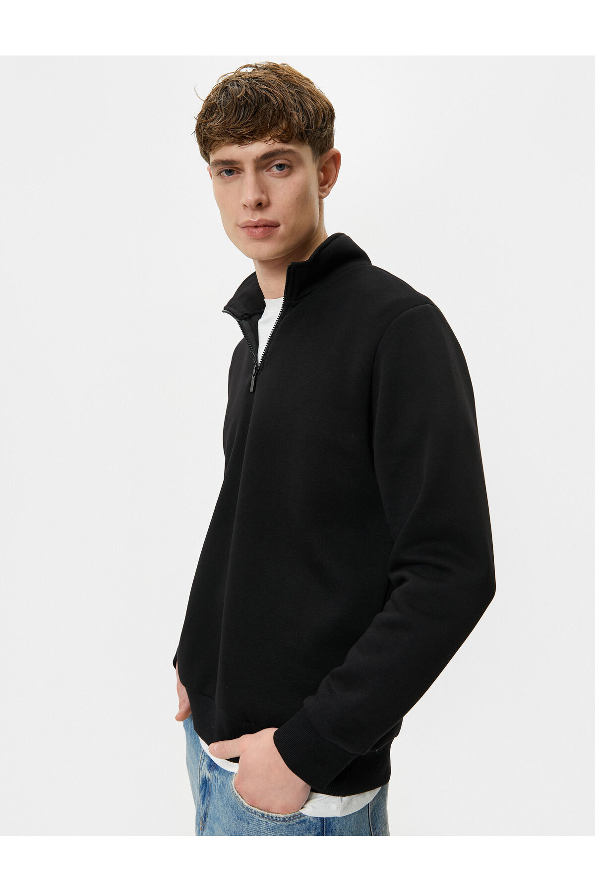 Levně Koton Half Zipper Sweatshirt Basic Stand Collar Ribbed Long Sleeve