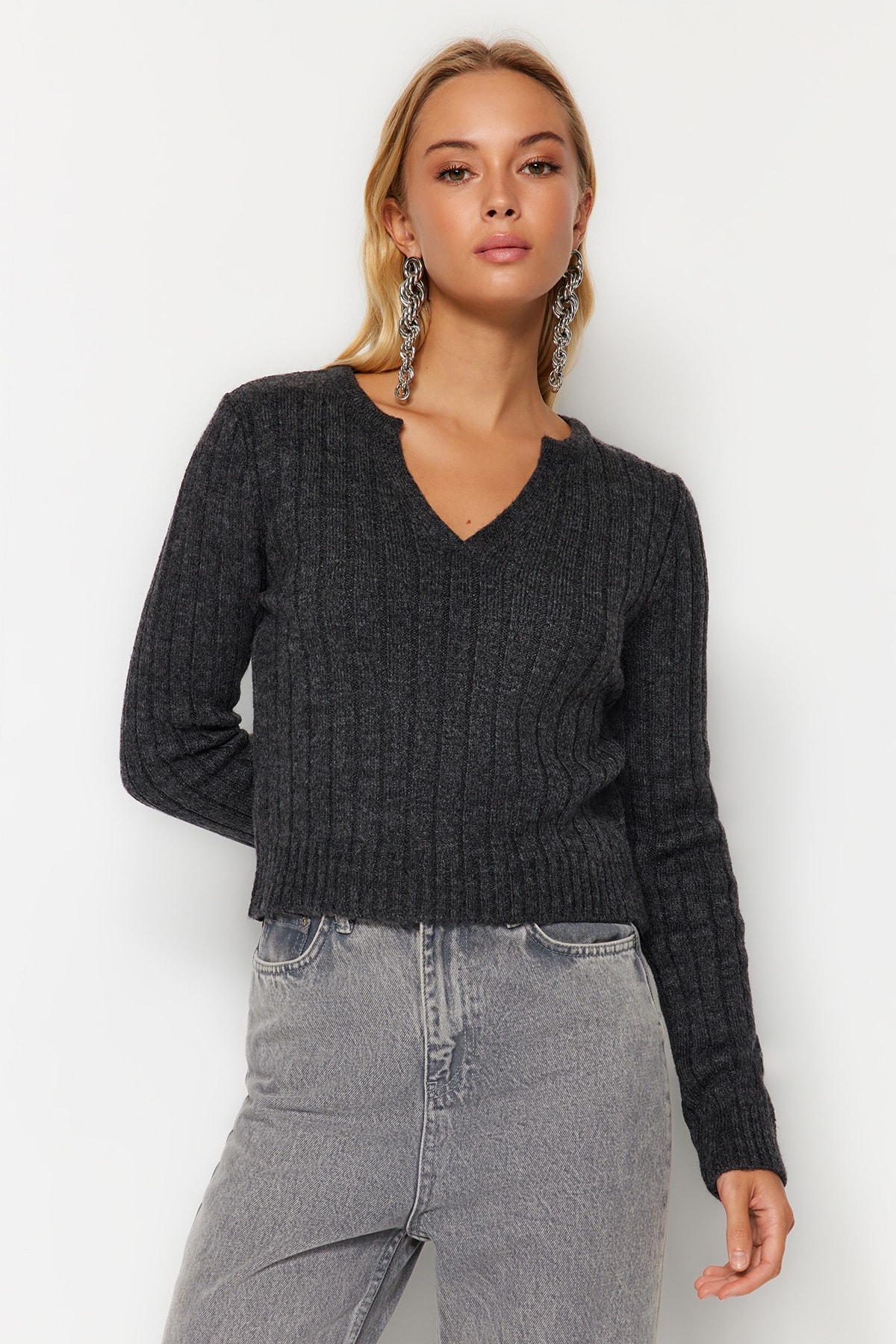 Trendyol Sweater - Gray - Regular fit