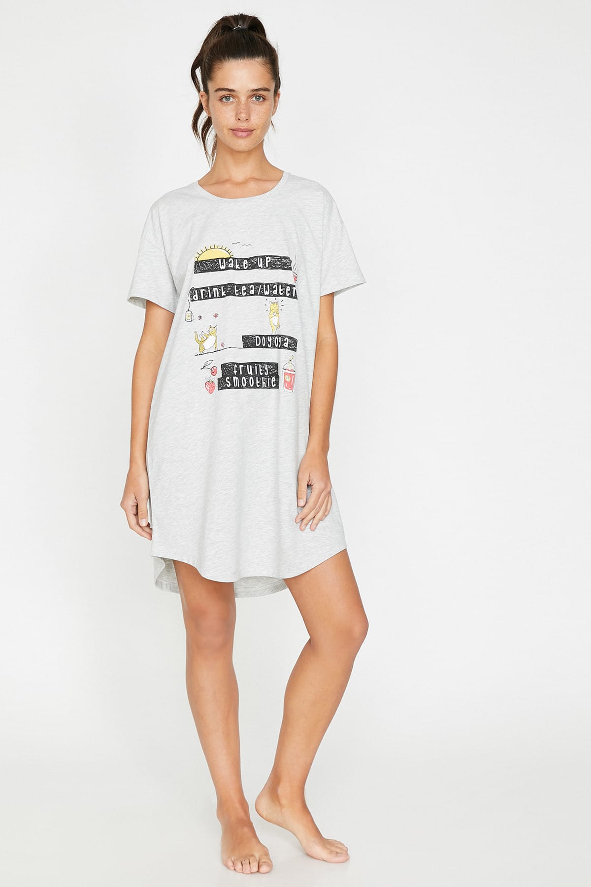 Koton Nightgown - Gray - Basic