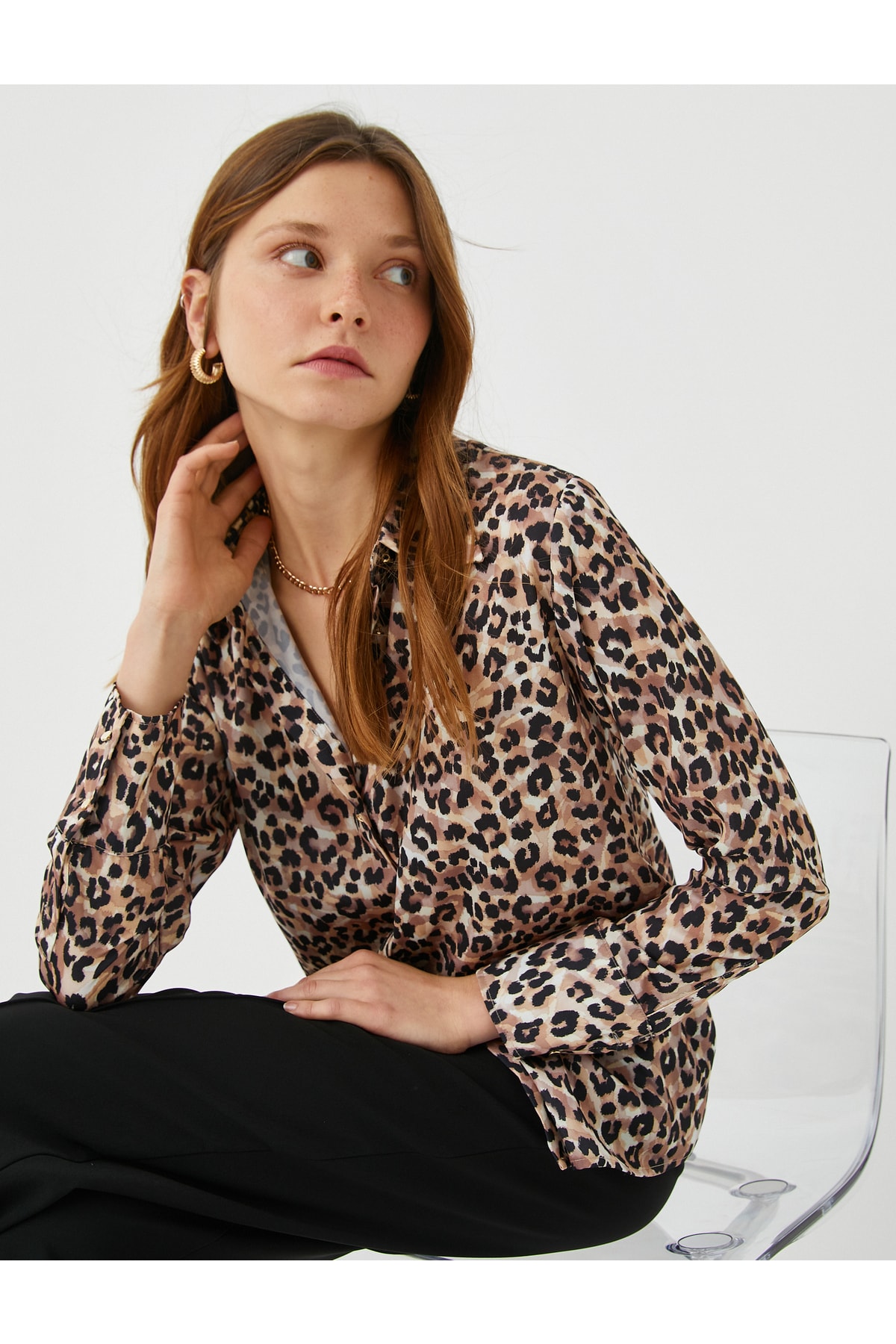 Koton Leopard Patterned Shirt Long Sleeve Relaxed Fit