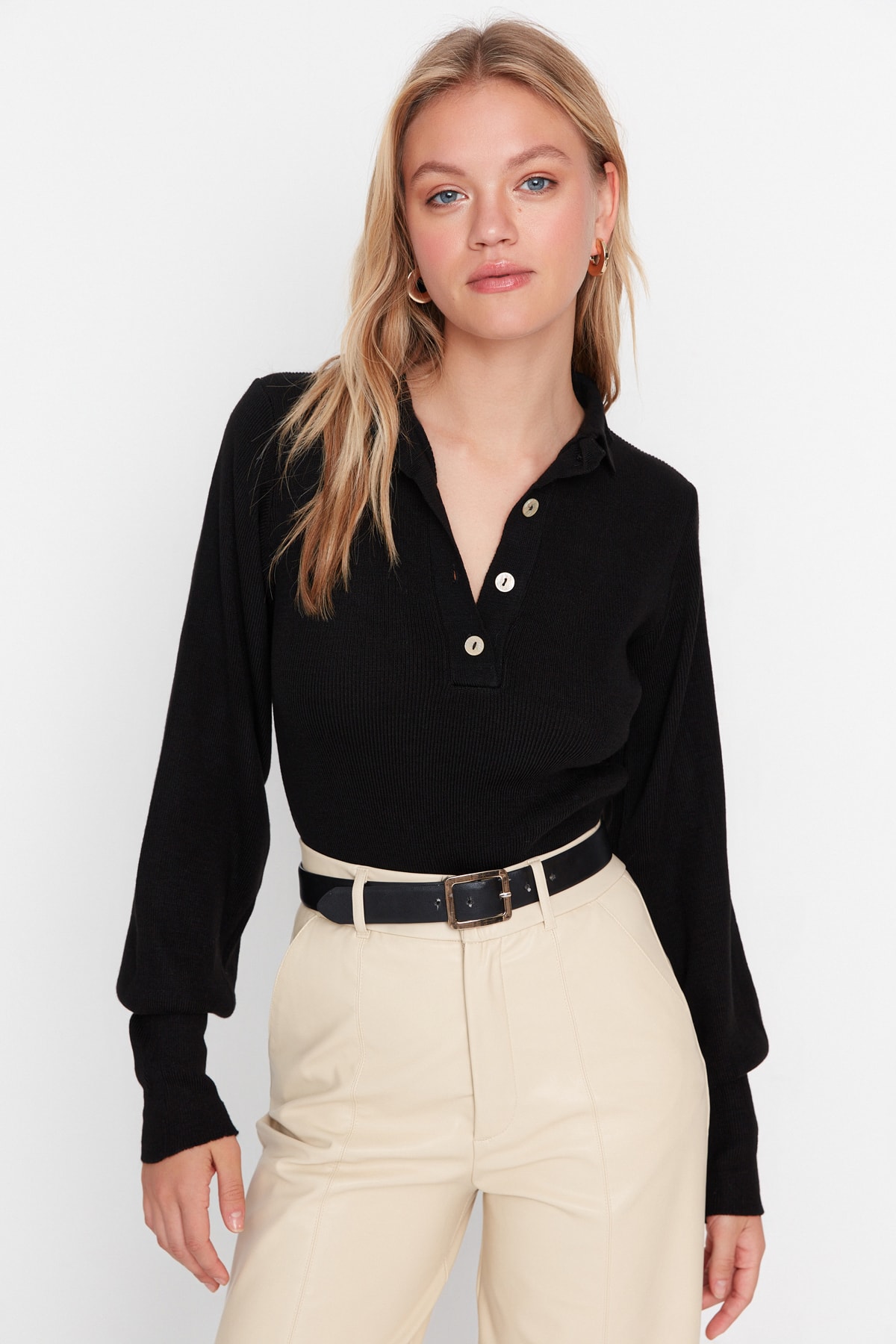 Trendyol Black Snap Button Detailed Knitwear Body