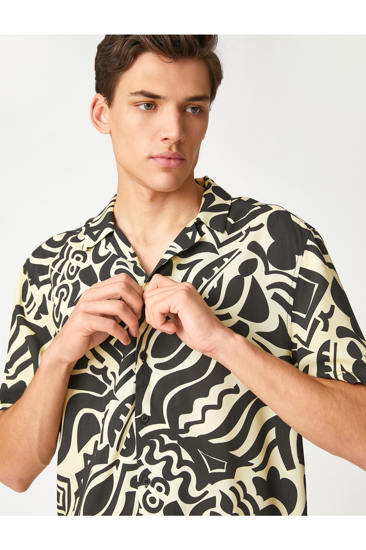 Koton Summer Shirt Short Sleeve Turndown Collar Abstract Print Detailed