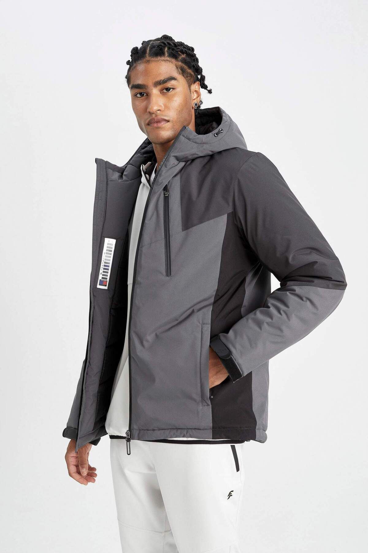 DEFACTO Fit Water Repellent Slim Fit Slim Cut Hooded Zippered Waterproof Jacket Coat A2756ax24wn