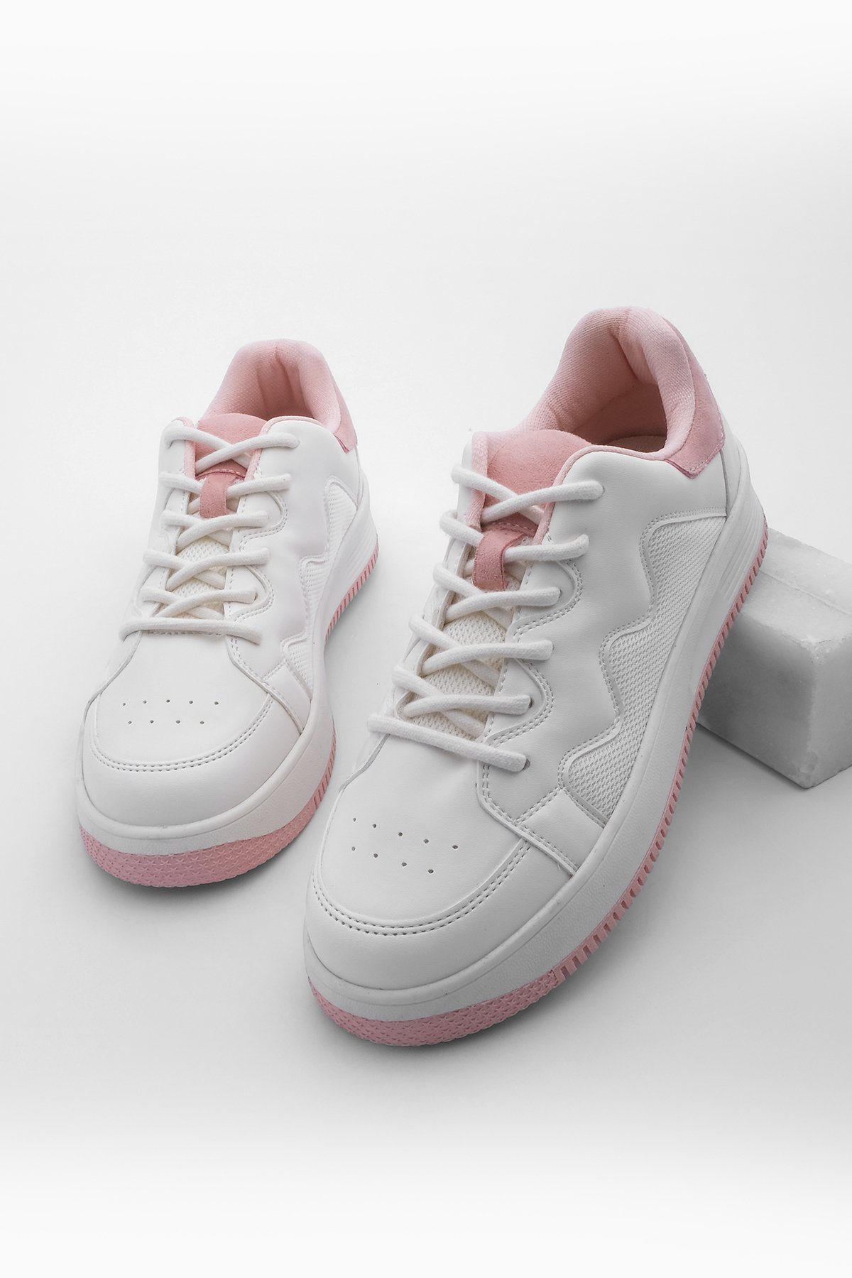 Levně Marjin Women's Sneaker Colored Sole Lace Up Sneakers Ekef Pink