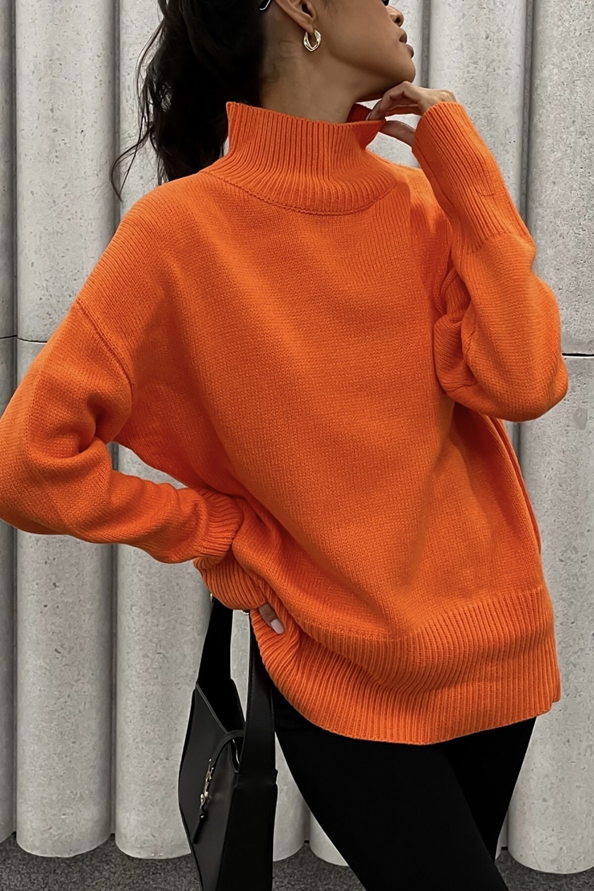Madmext Mad Girls Orange Turtleneck Sweater