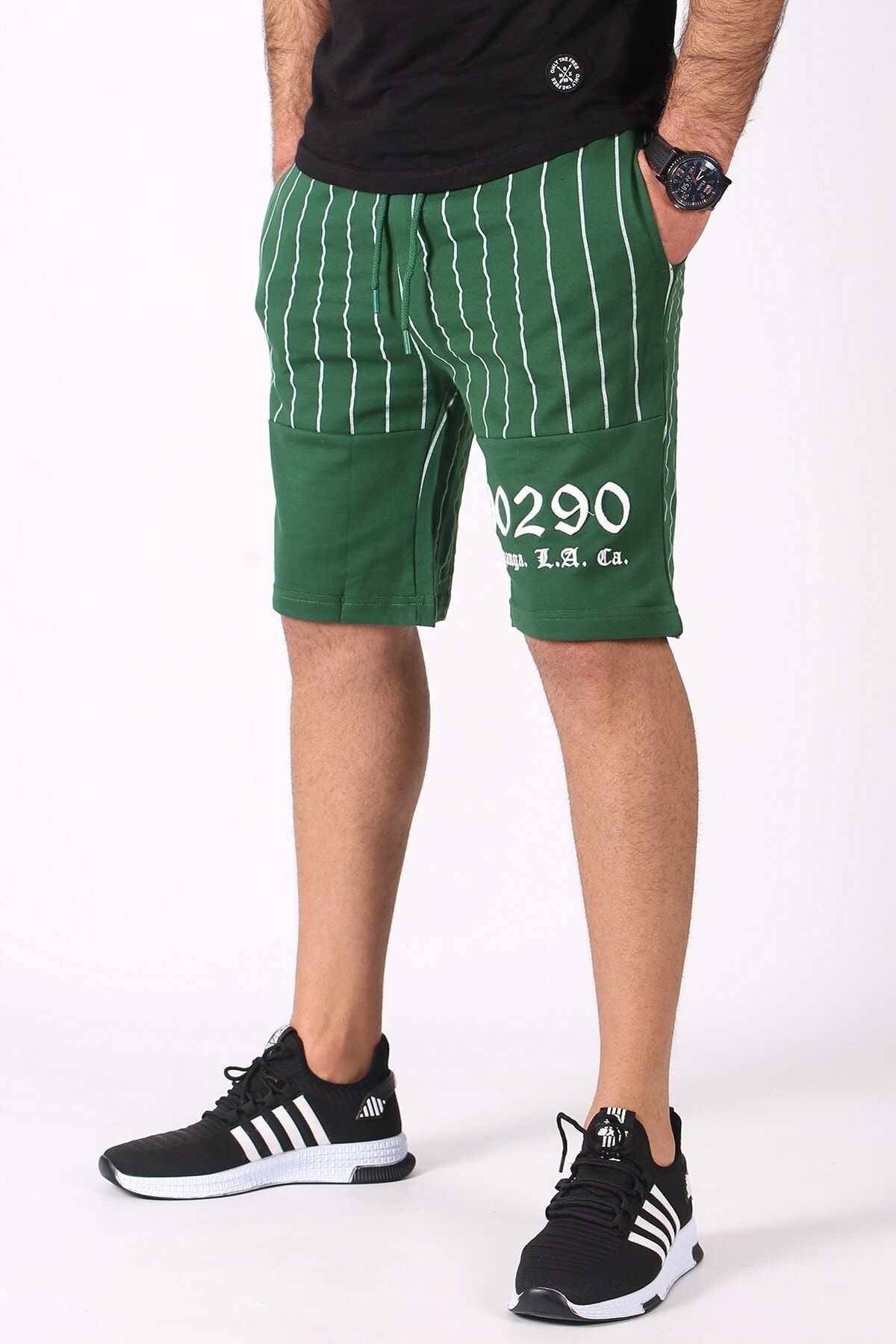 Levně Madmext Striped Printed Daily Green Shorts 2909