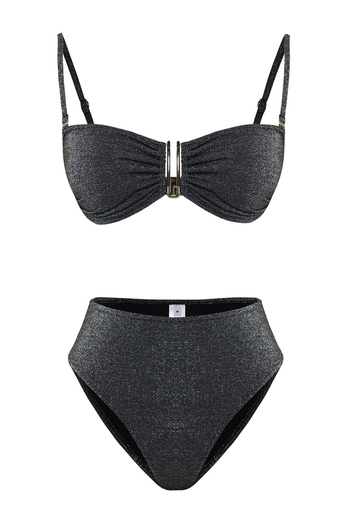 Trendyol Black Strapless Accessory Glitter Premium Fabric Brazilian Bikini Set