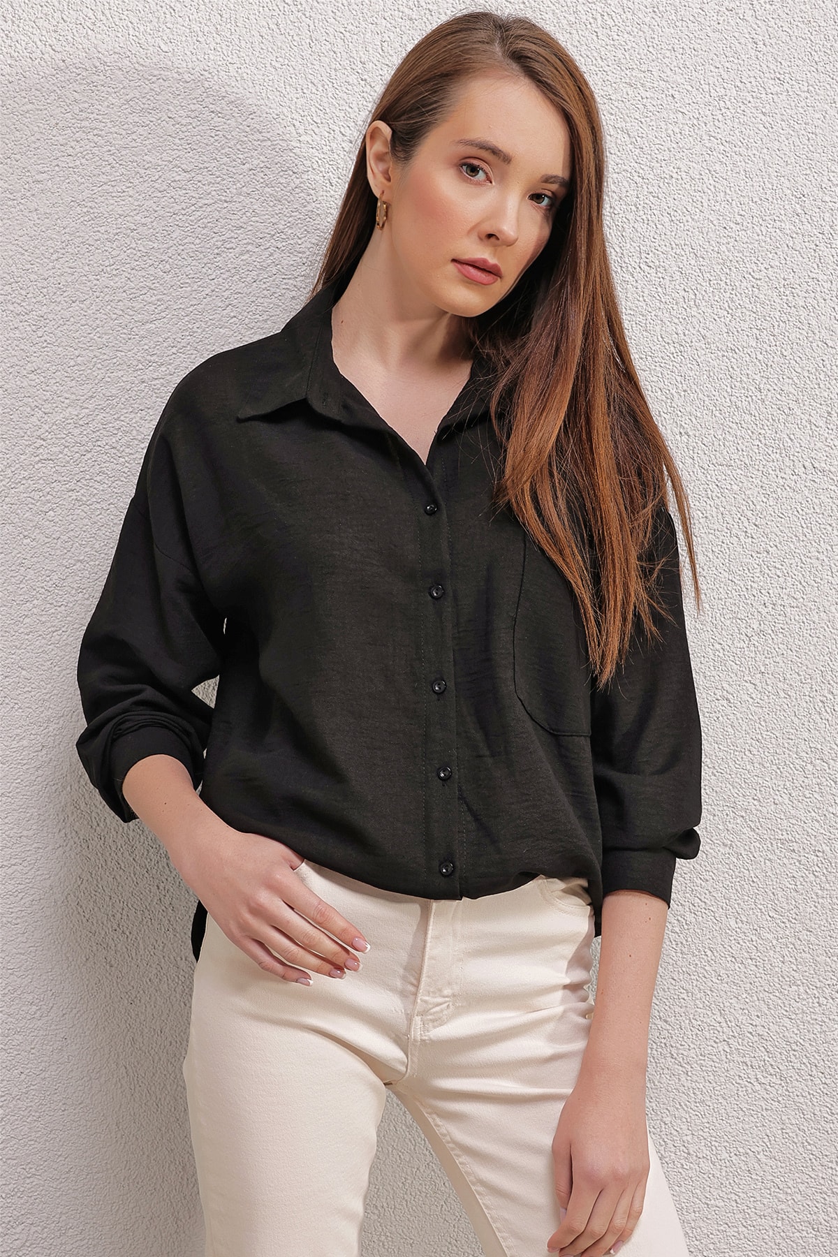 Bigdart 20153 Single Pocket Oversize Shirt - Black