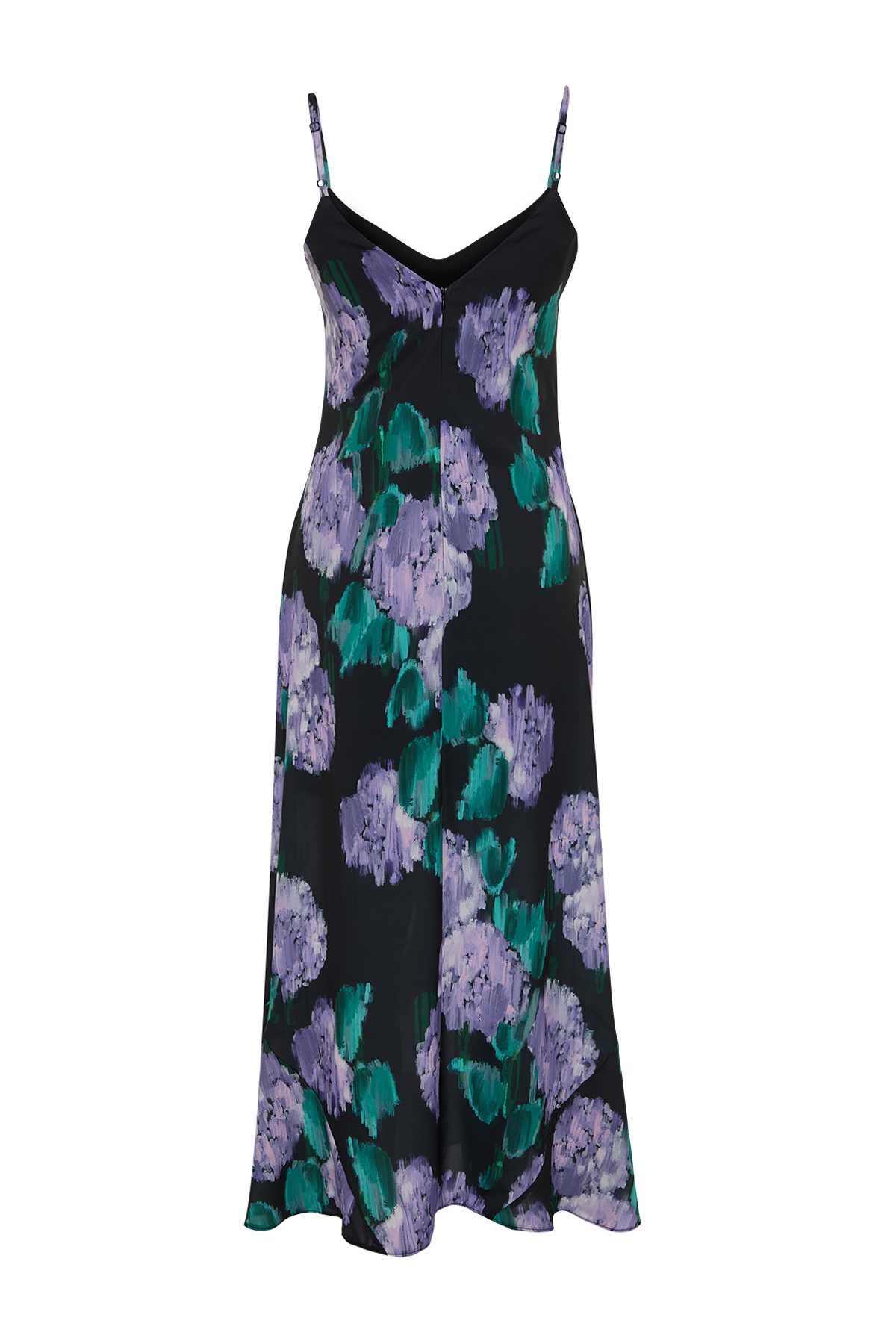 Trendyol Black Floral Print Straight Cut Strap Midi Satin Woven Dress