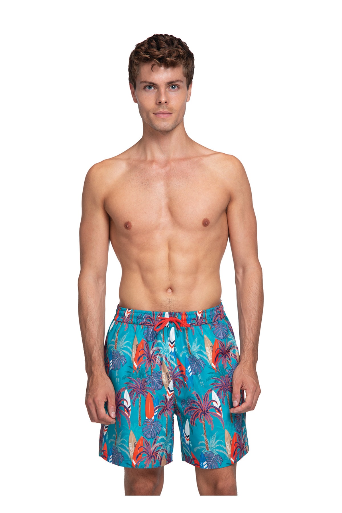 Dagi Petrol-coral Micro Medium Patterned Men's Swim Shorts
