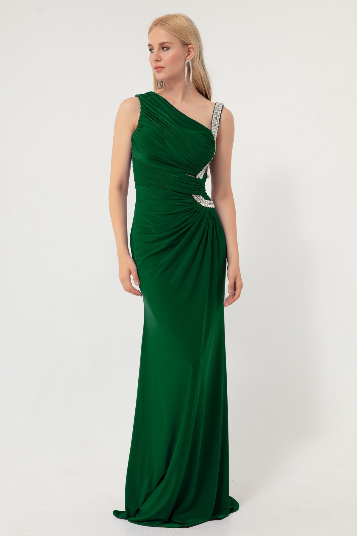 Lafaba női smaragdzöld kőpántos hosszú estélyi ruha