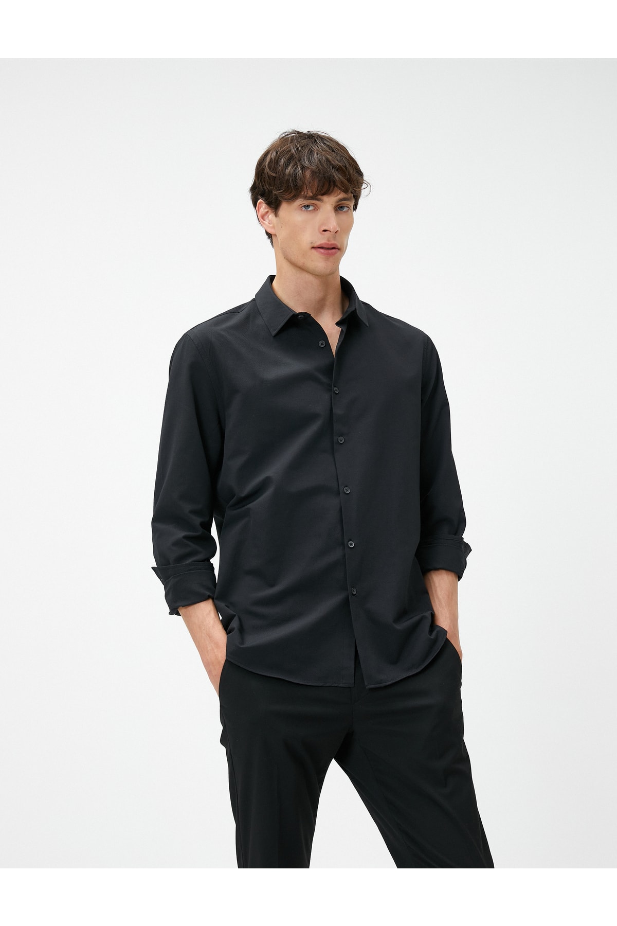 Levně Koton Sport Shirt Slim Fit Classic Collar Long Sleeve Non Iron