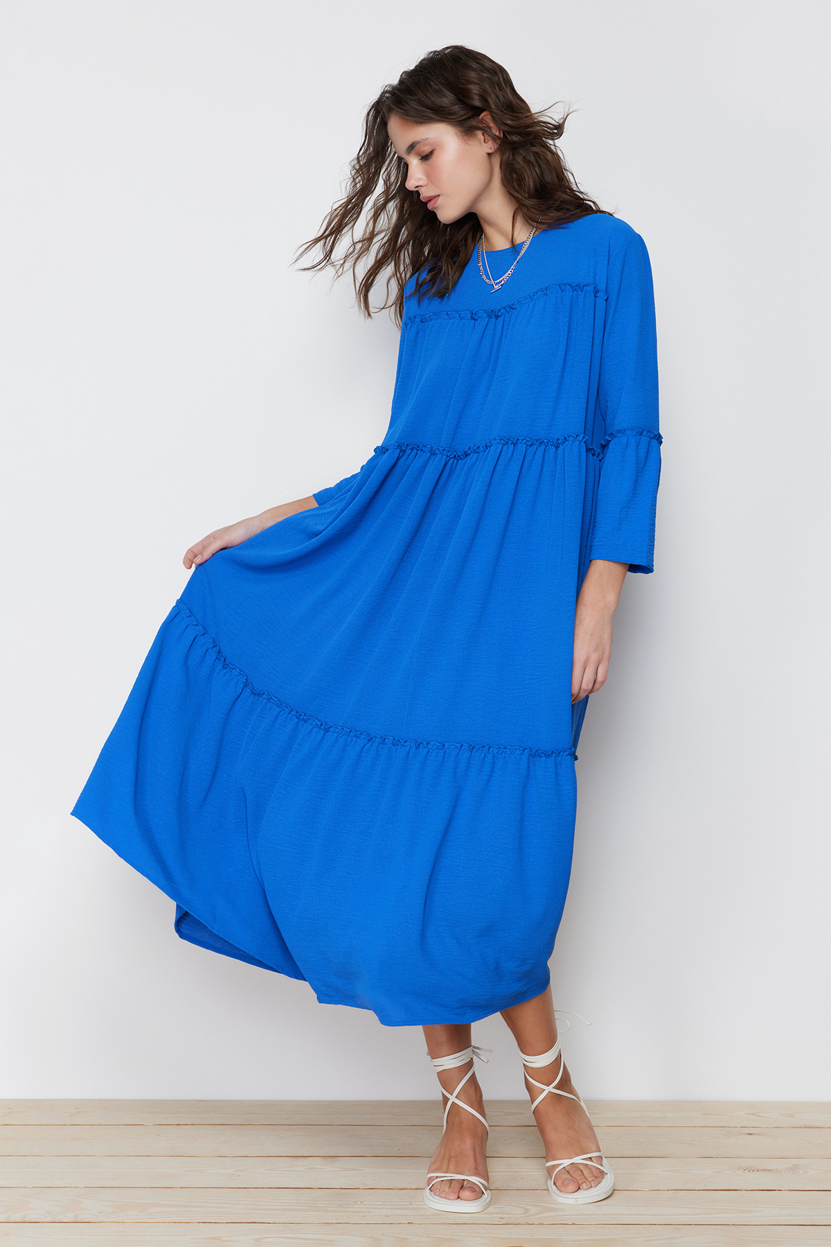 Levně Trendyol Blue Piping Detailed Woven Dress