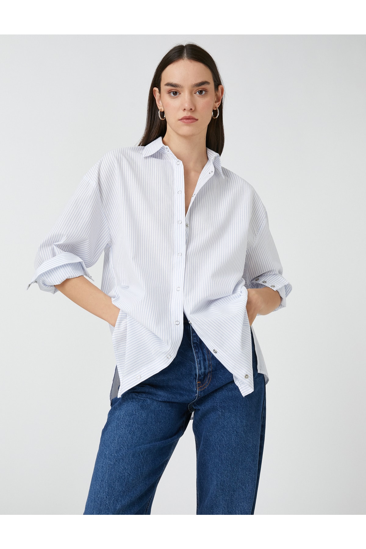 Levně Koton Oversize Poplin Shirt Snap-On Long Sleeve