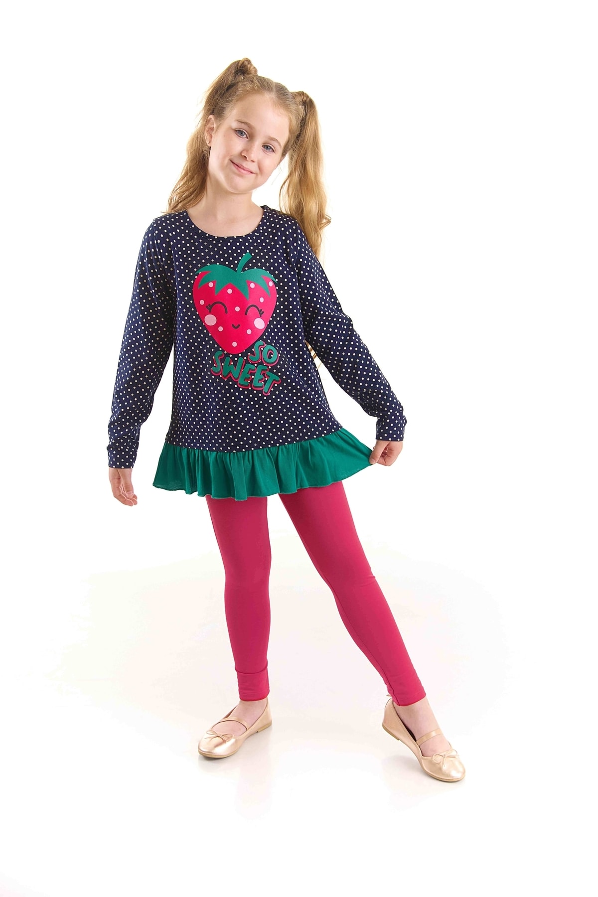 Levně Denokids Cute Strawberry Girls Kids Tunic Leggings Set