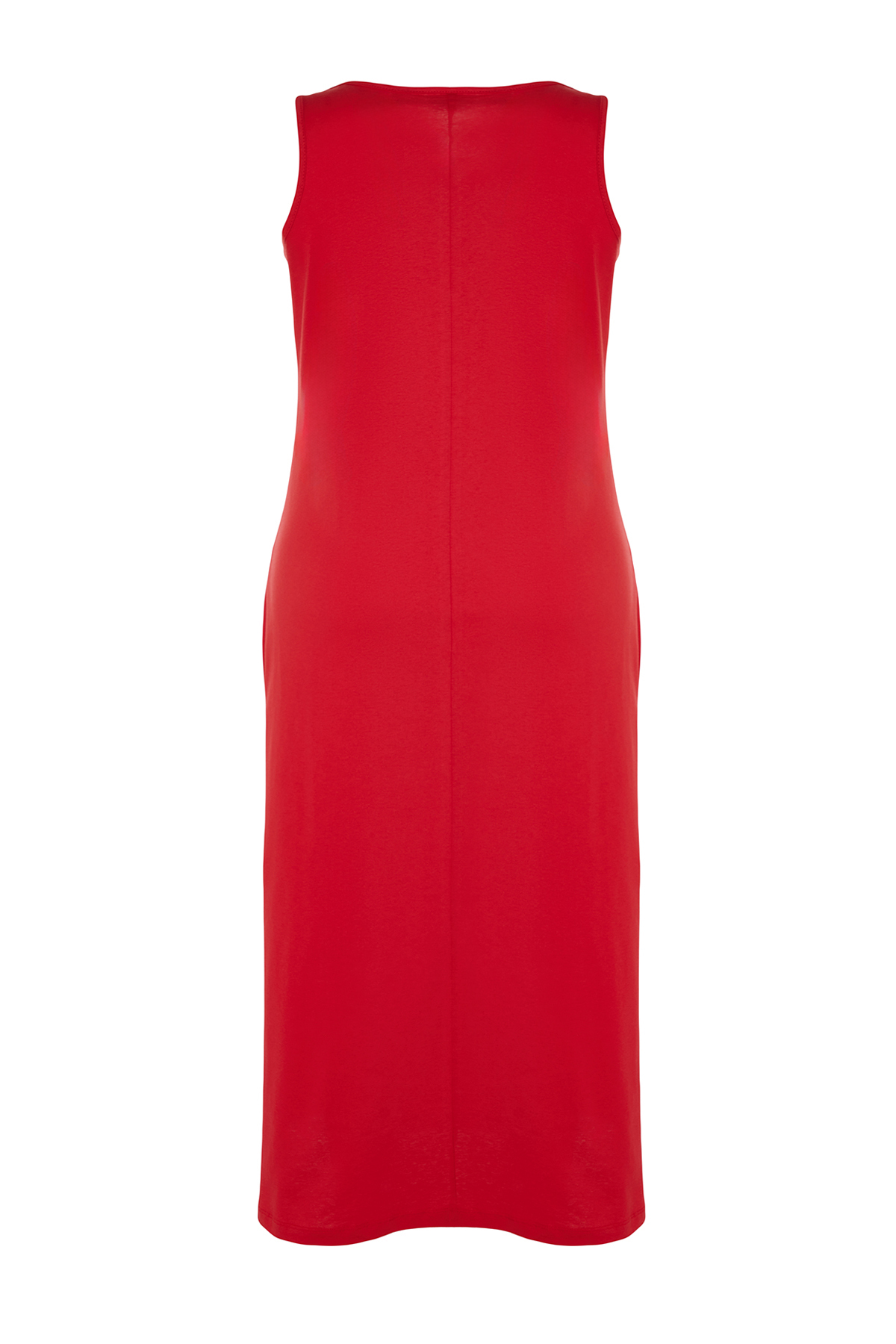 Trendyol Curve Red Single Jersey Summer 100% Cotton Knitted Plus Size Dress