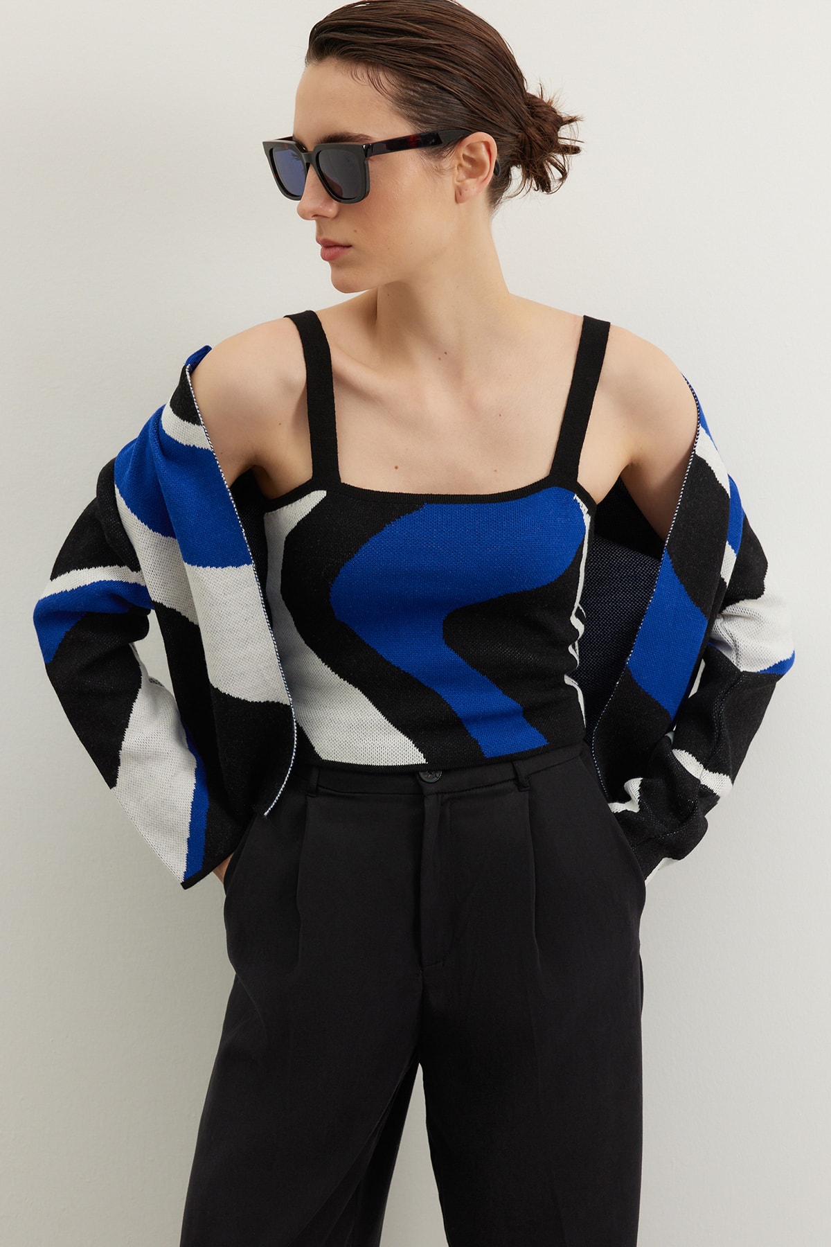 Trendyol Sax-patterned blouse-cardigan Knitwear Suit