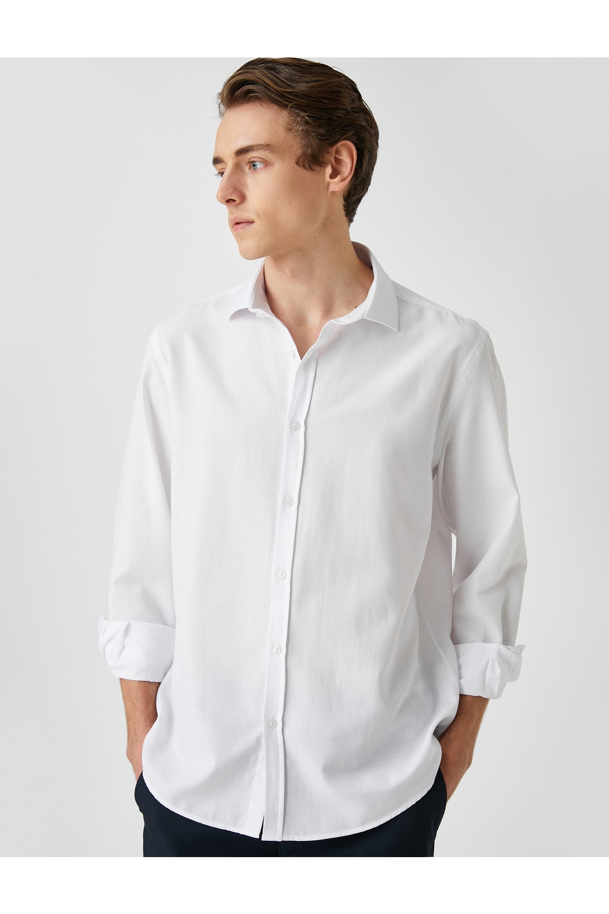 Levně Koton Men's Clothing Basic Shirt Classic Cuff Collar Long Sleeve Slim Fit