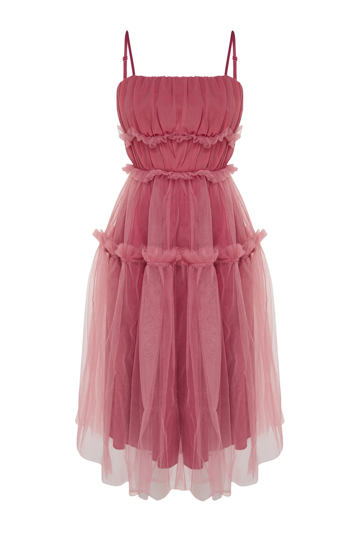 Rochie eleganta de seara Trendyol Dry Rose Tulle care se deschide in talie/patinatoare captusita