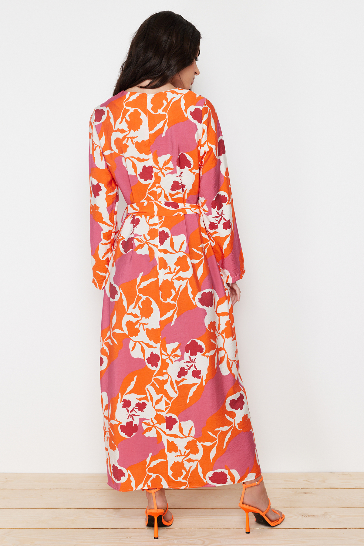 Trendyol Pink Belted Floral Woven Dress