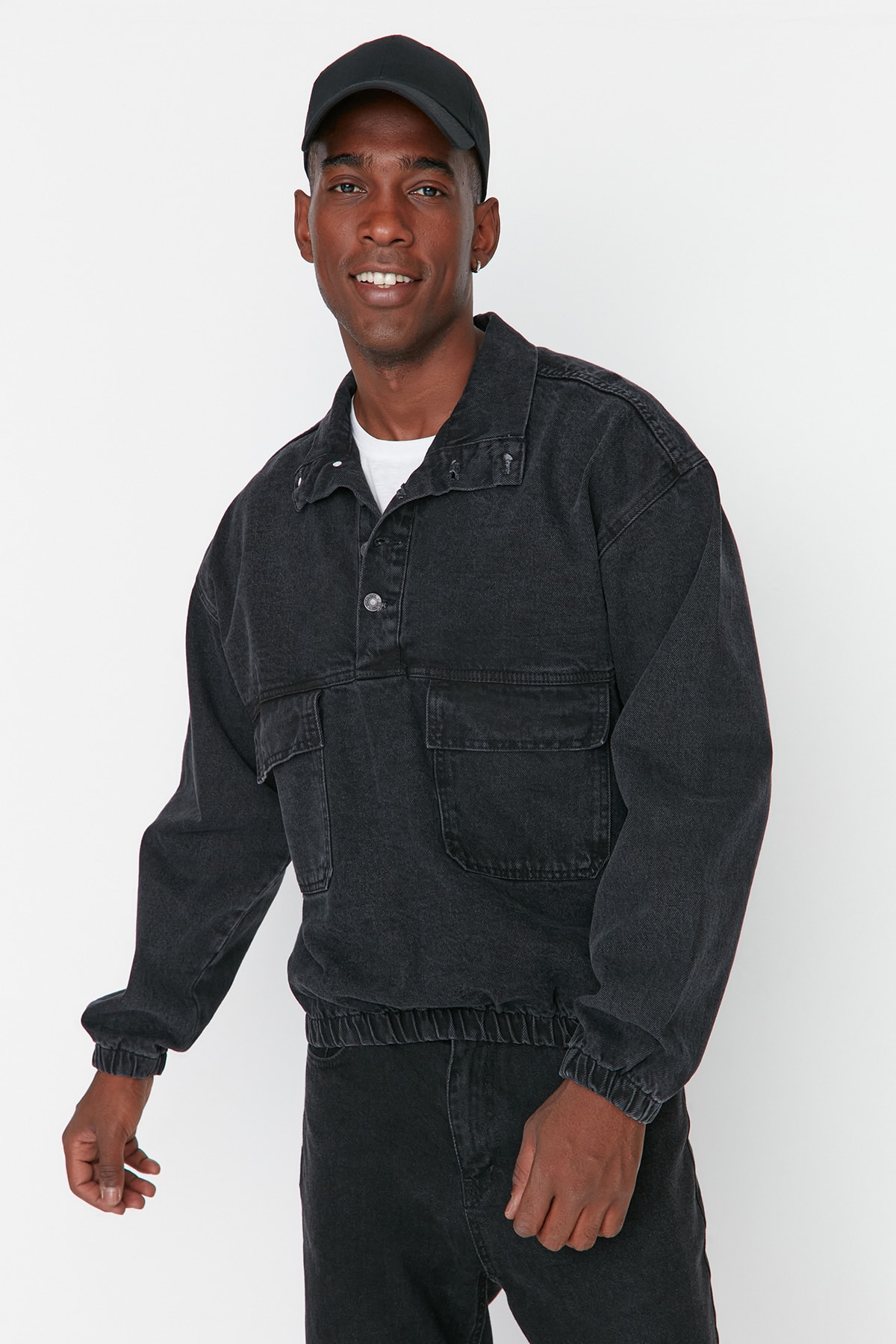 Trendyol Men's Anthracite Oversize Double Pocket Denim Jacket