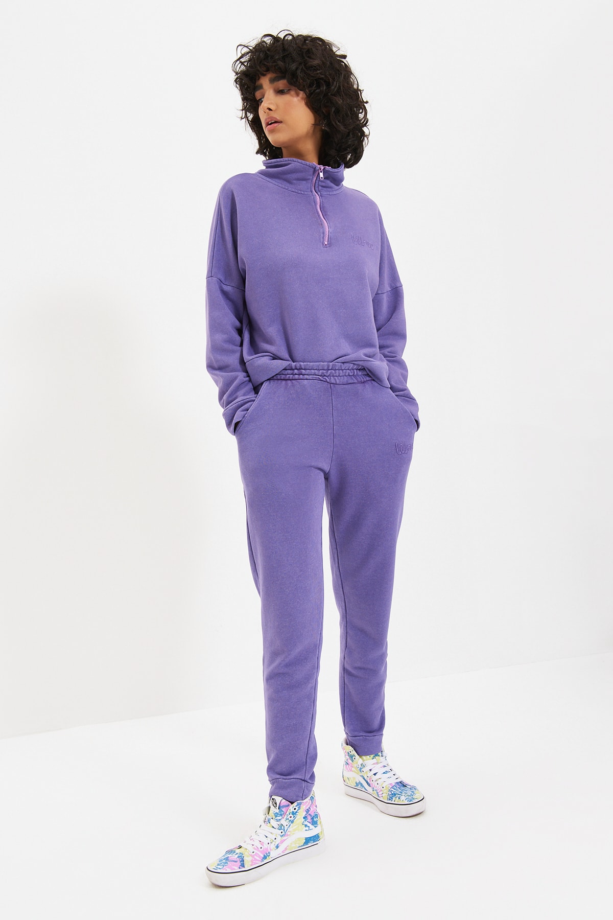 Trendyol Lilac Basic Jogger Washed Knitted Slim Sweatpants