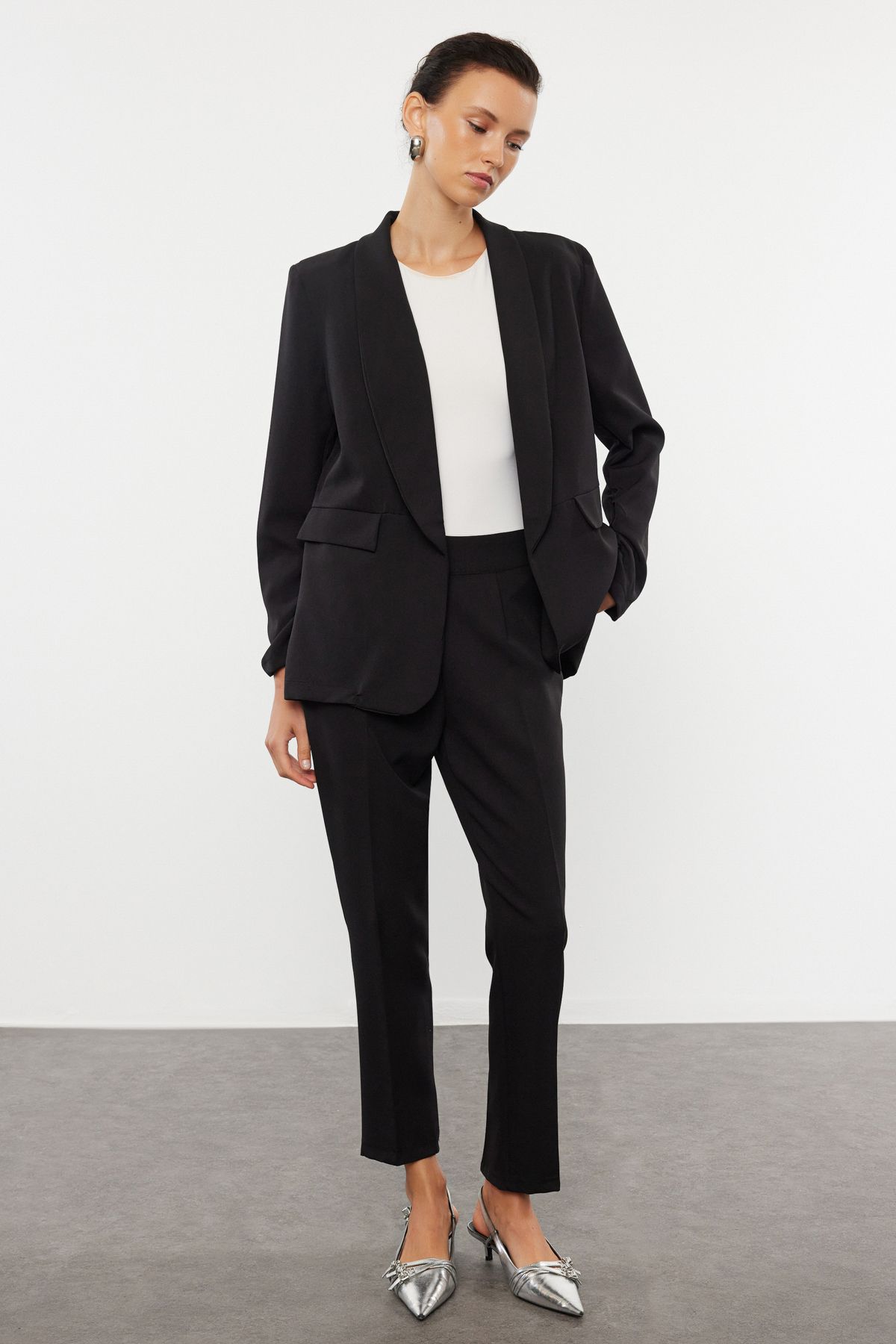 Trendyol Black Woven Trousers Blazer Jacket Bottom-Top Set