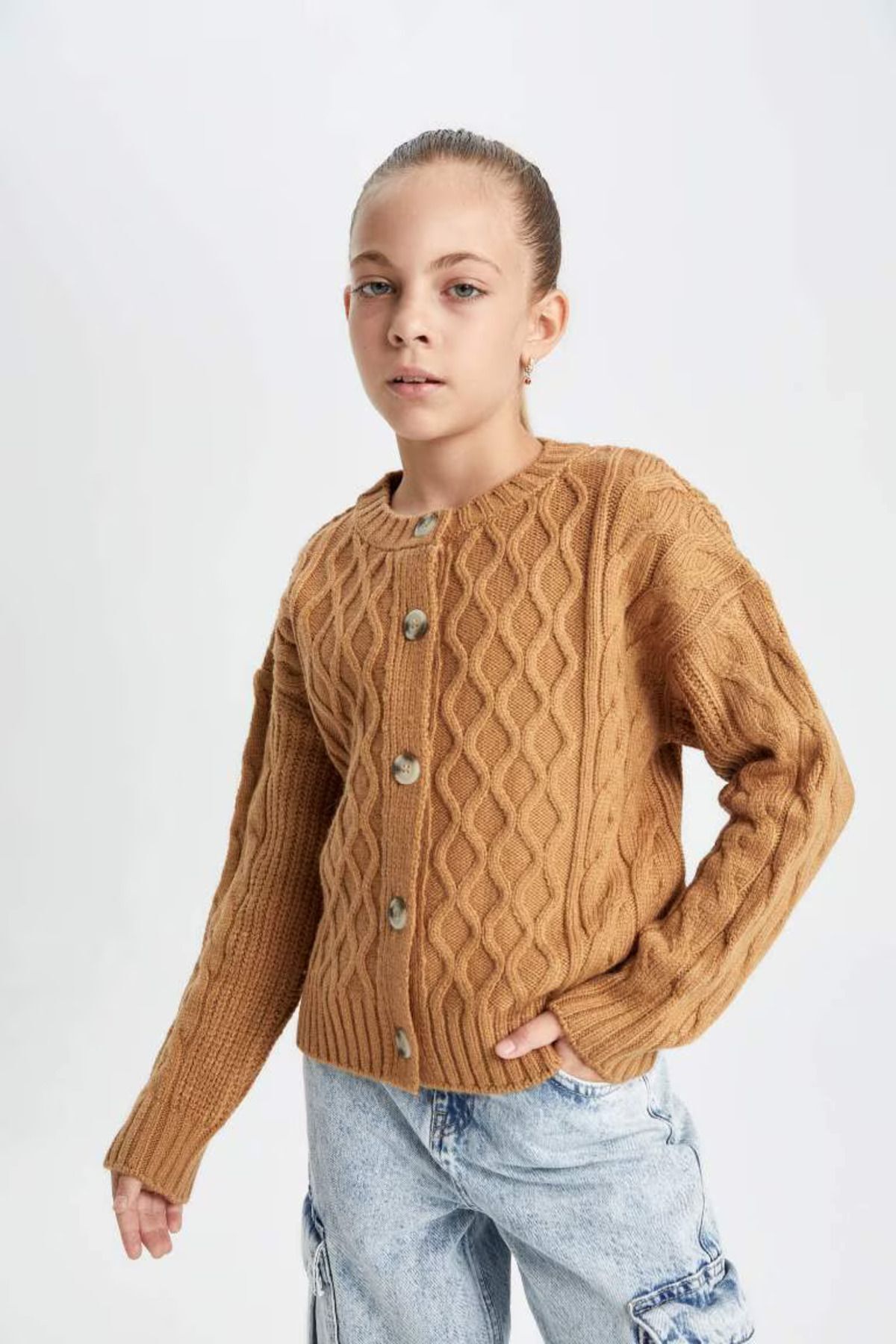 DEFACTO Girls Crew Neck Buttoned Cardigan