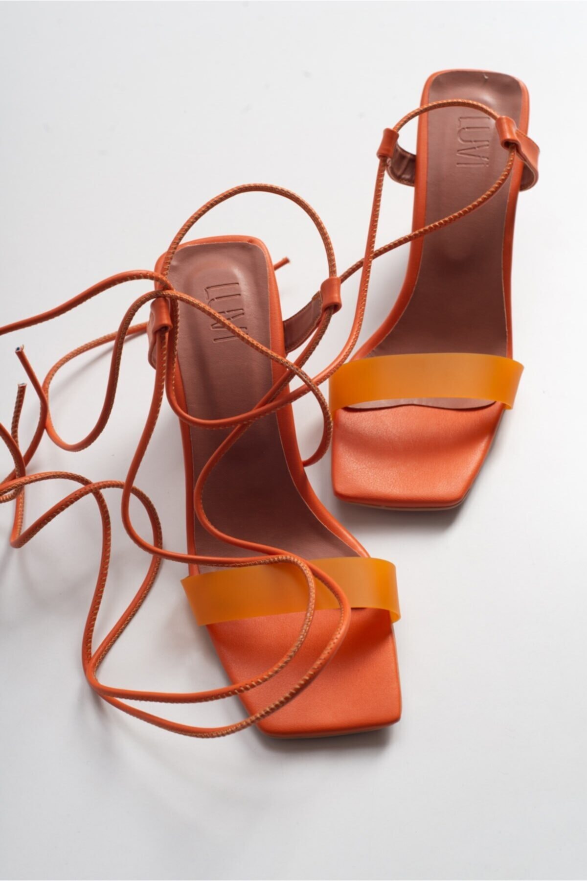 LuviShoes Women's Orange Skinny Heel Sandals
