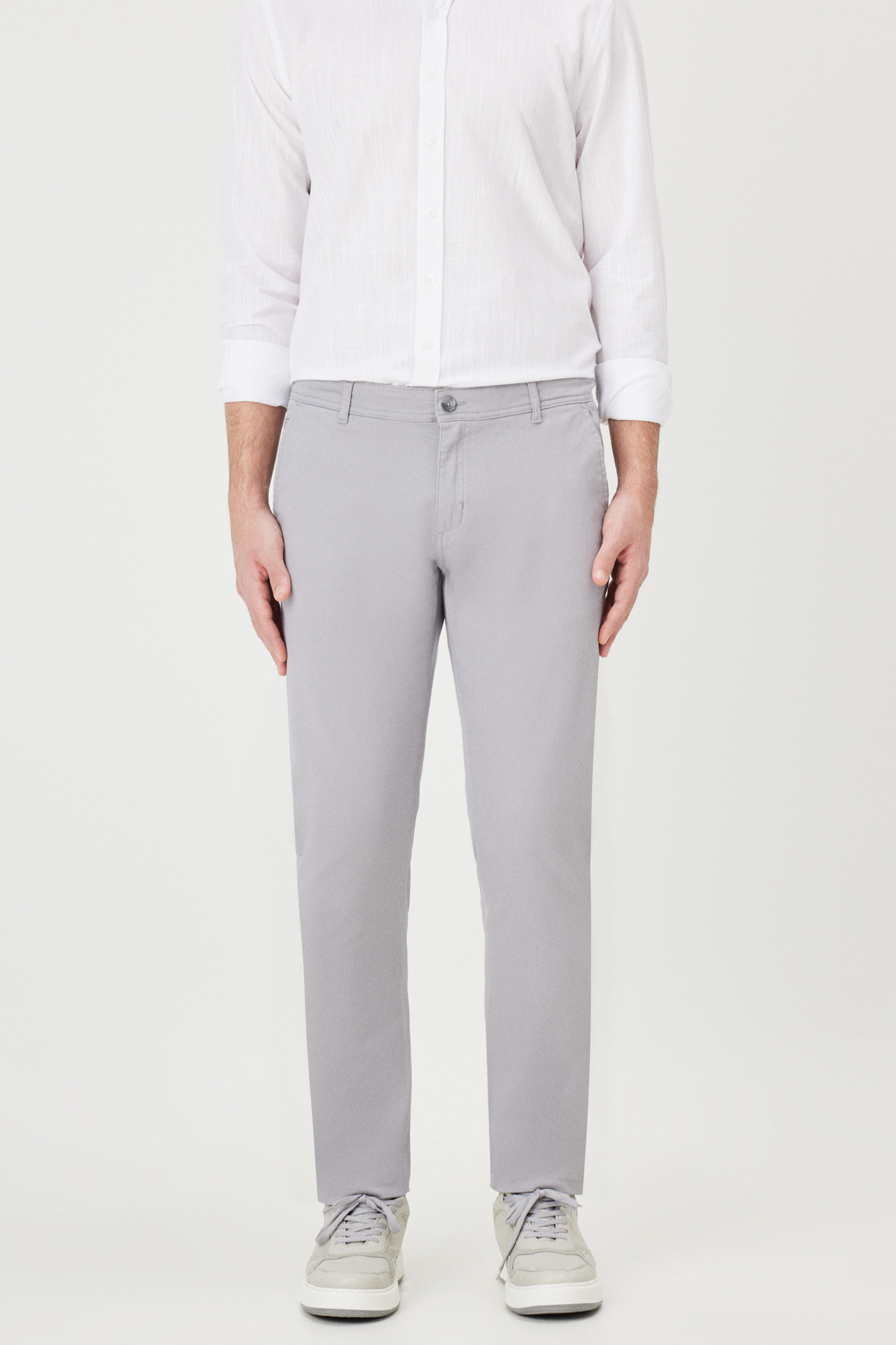 AC&Co / Altınyıldız Classics Men's Gray Slim Fit Slim Fit Side Pocket Cotton Flexible Chino Trousers