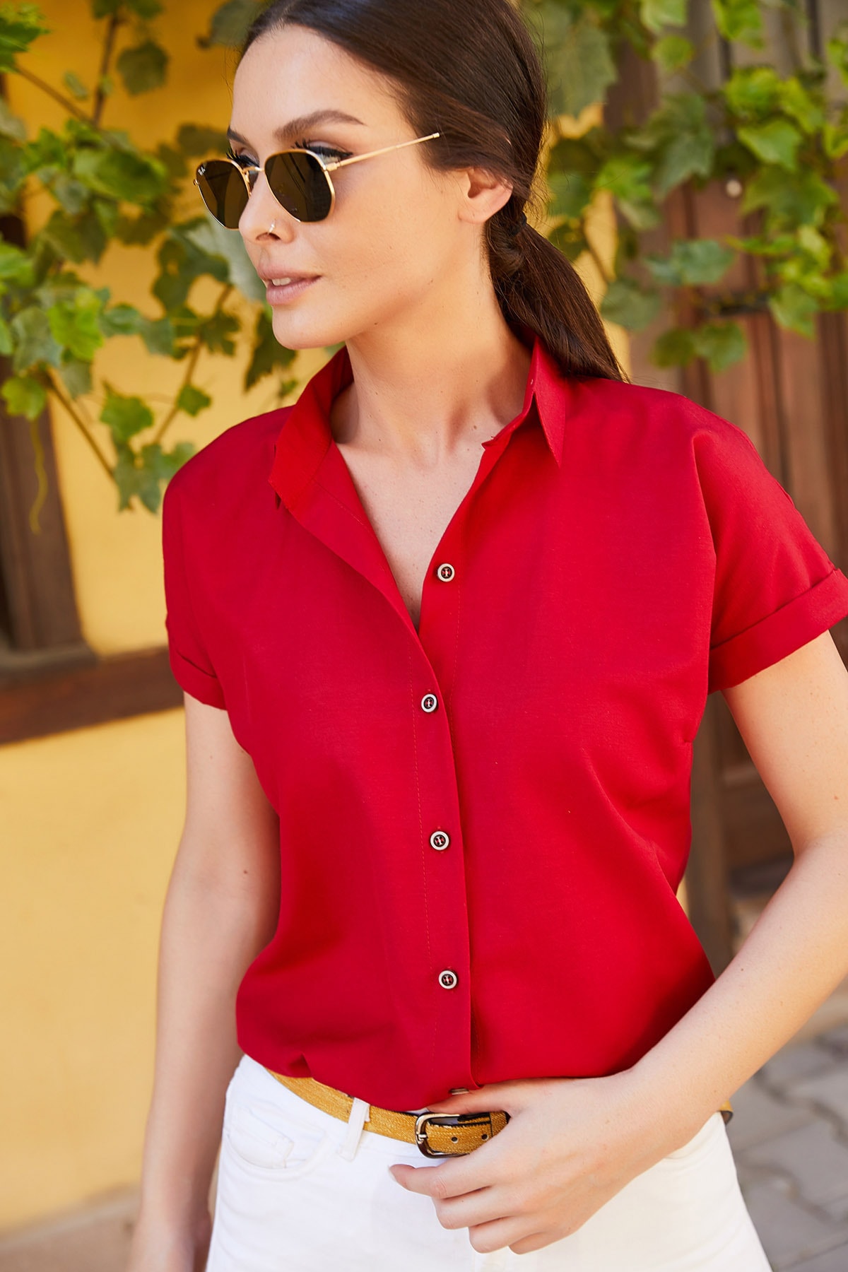 armonika Women's Claret Red Short Sleeve Shirt
