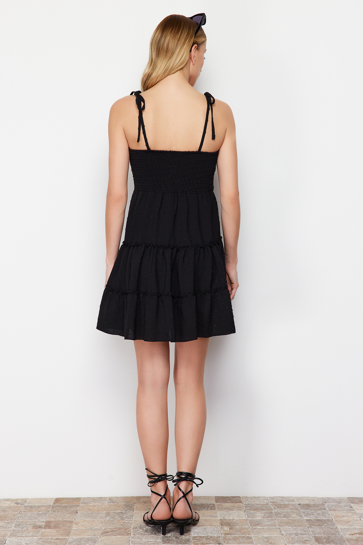 Trendyol Black Woven Mini Dress with Flounce Fabric Skirt